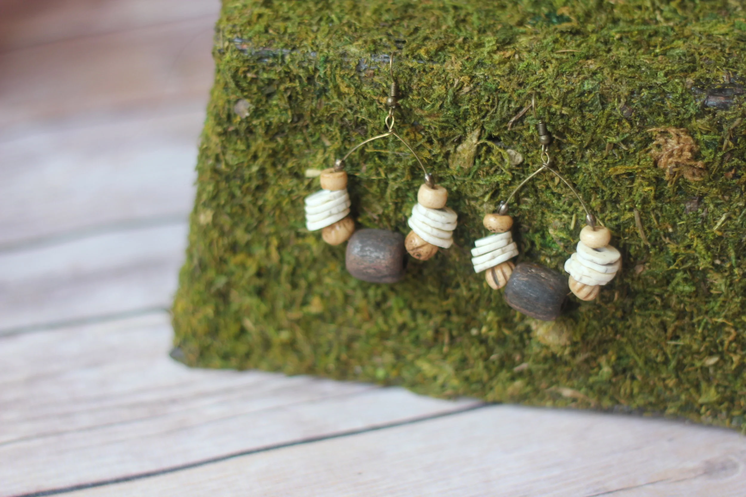 Kenyan Wood and Ostrich Egg Shell Hoops