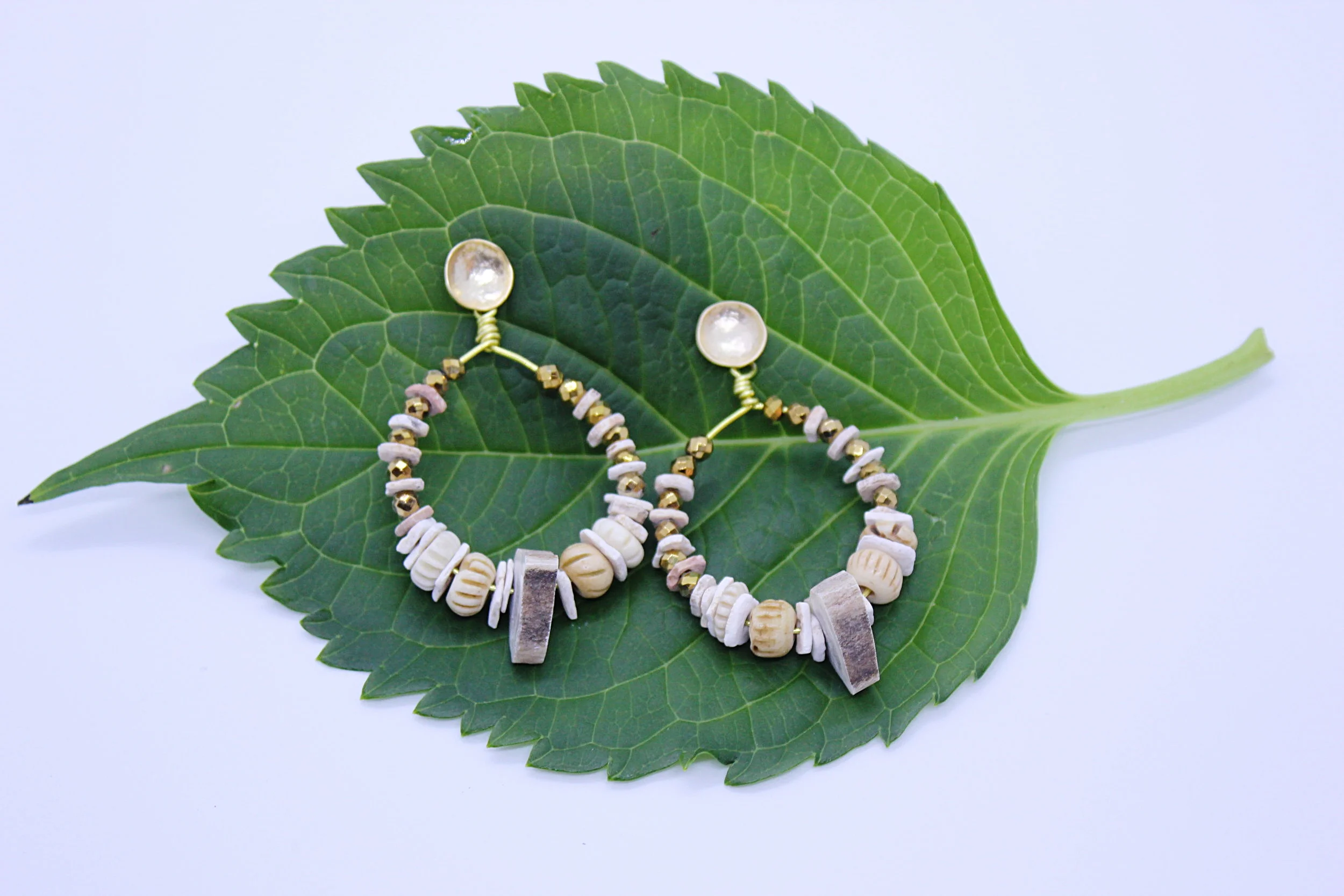 Antler + Ostrich Shell Hoops