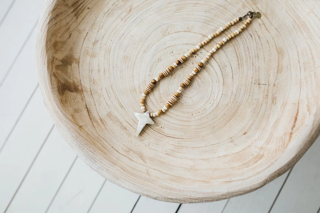 "Star" Cross on Ox Bone + Coconut Heishi