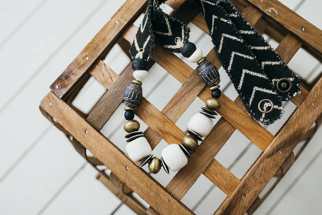 African Bone Beads on Mudcloth