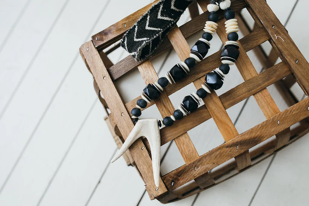 Antler on Kenyan Bone Beads + Mudcloth