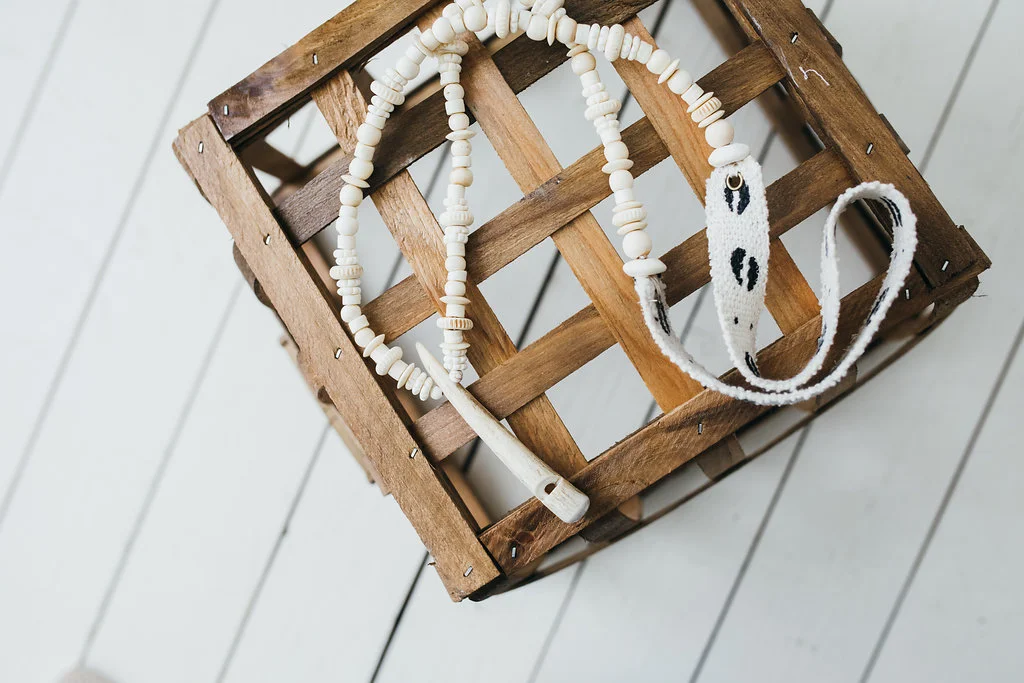 Antler Whistle with Bone Beads + Mudcloth Strap