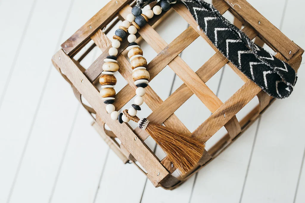 Horsehair Tassel on African Bone + Mudcloth