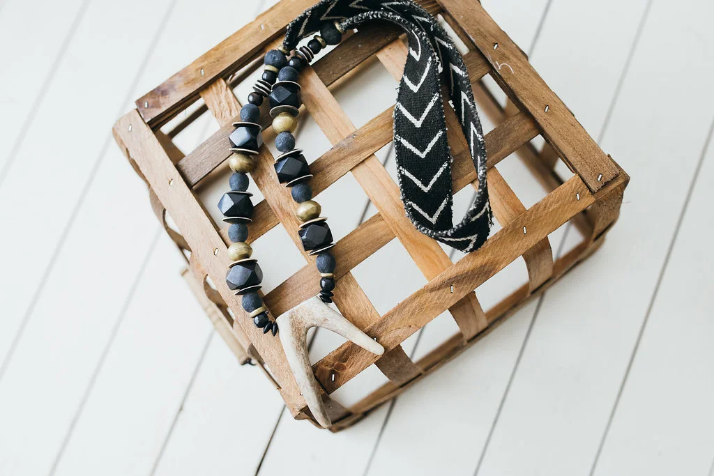 Antler on African Trade Beads + Mudcloth