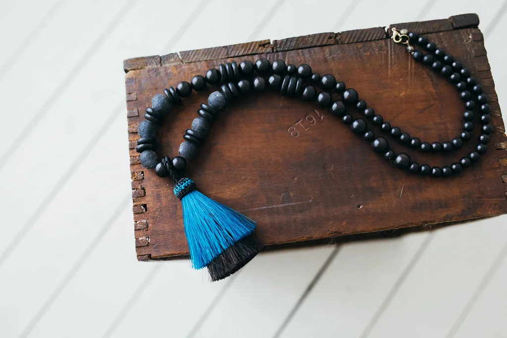 Black + Blue Horsehair Tassel