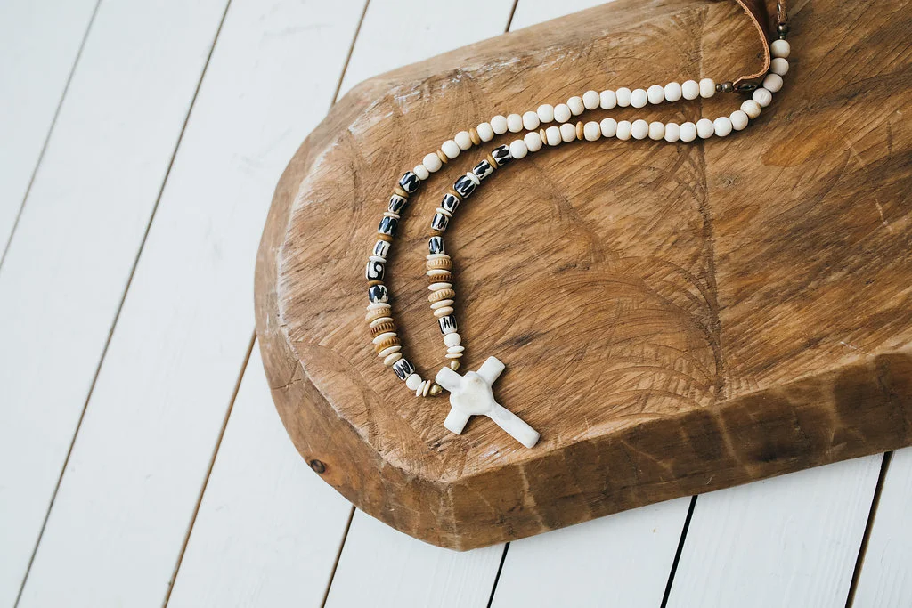 Amazing Cross on African Bone + Leather Strap 