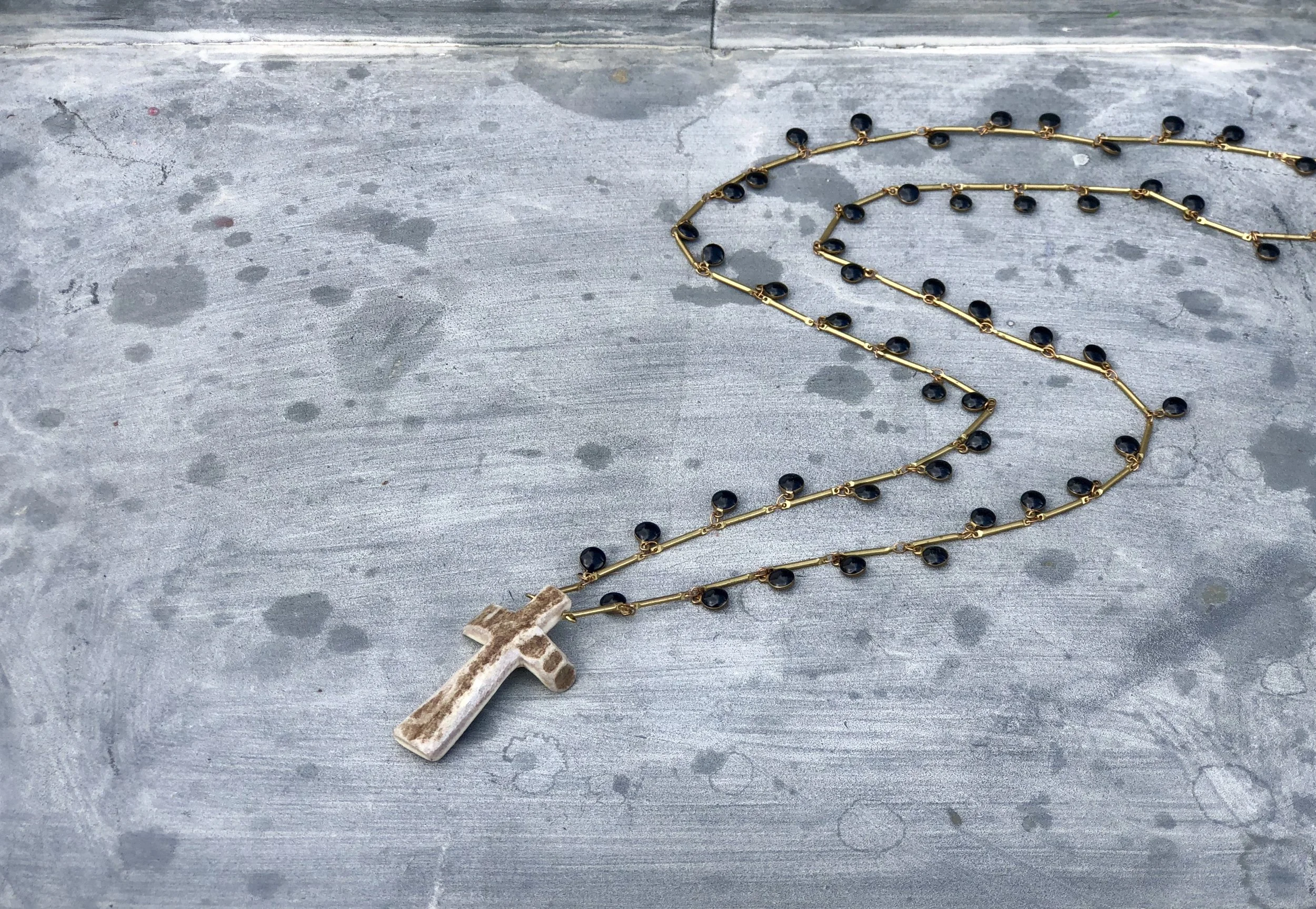 Antler Cross on Black Stone Dangles
