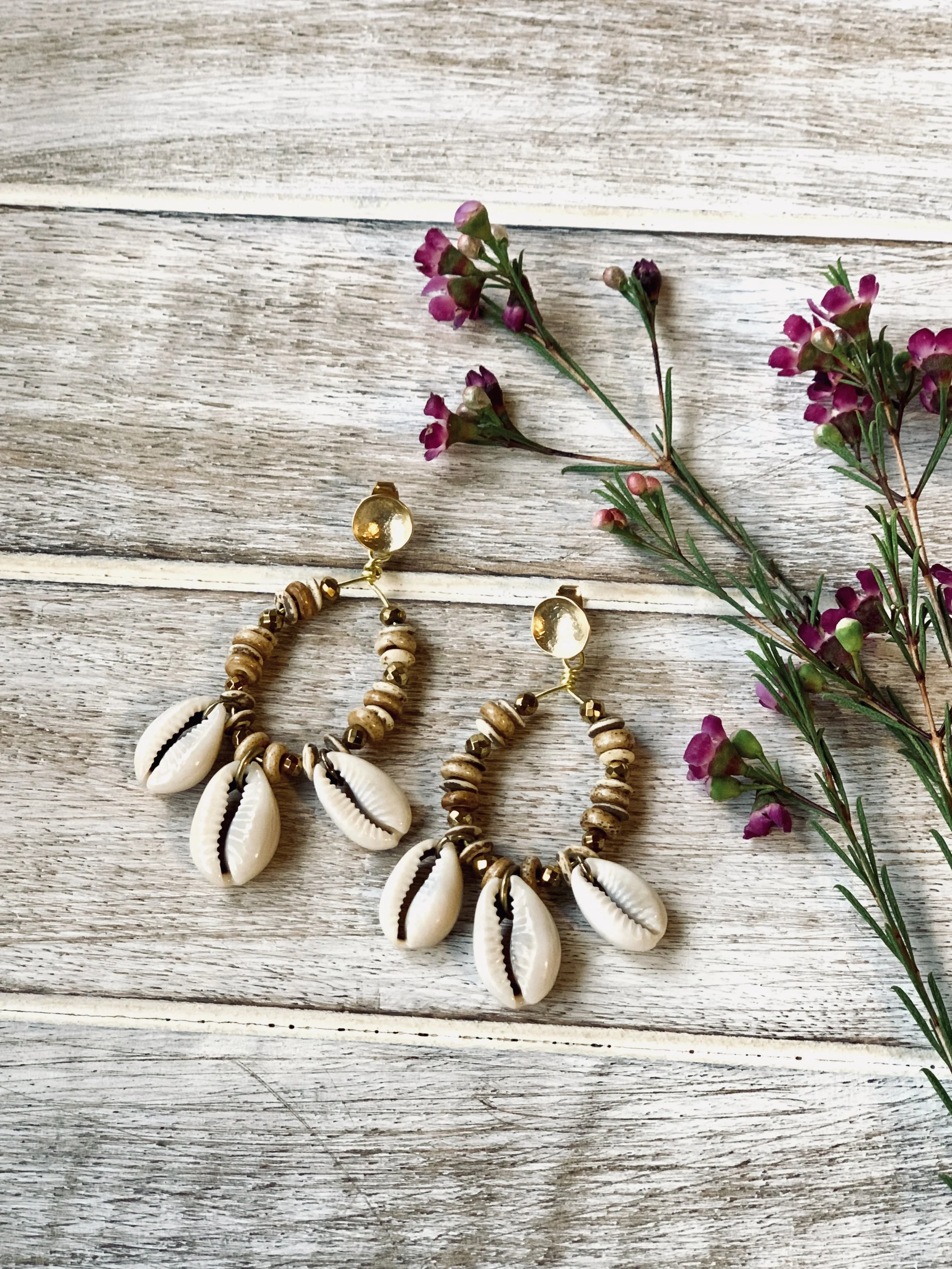 Cowrie Shell Statement Hoops