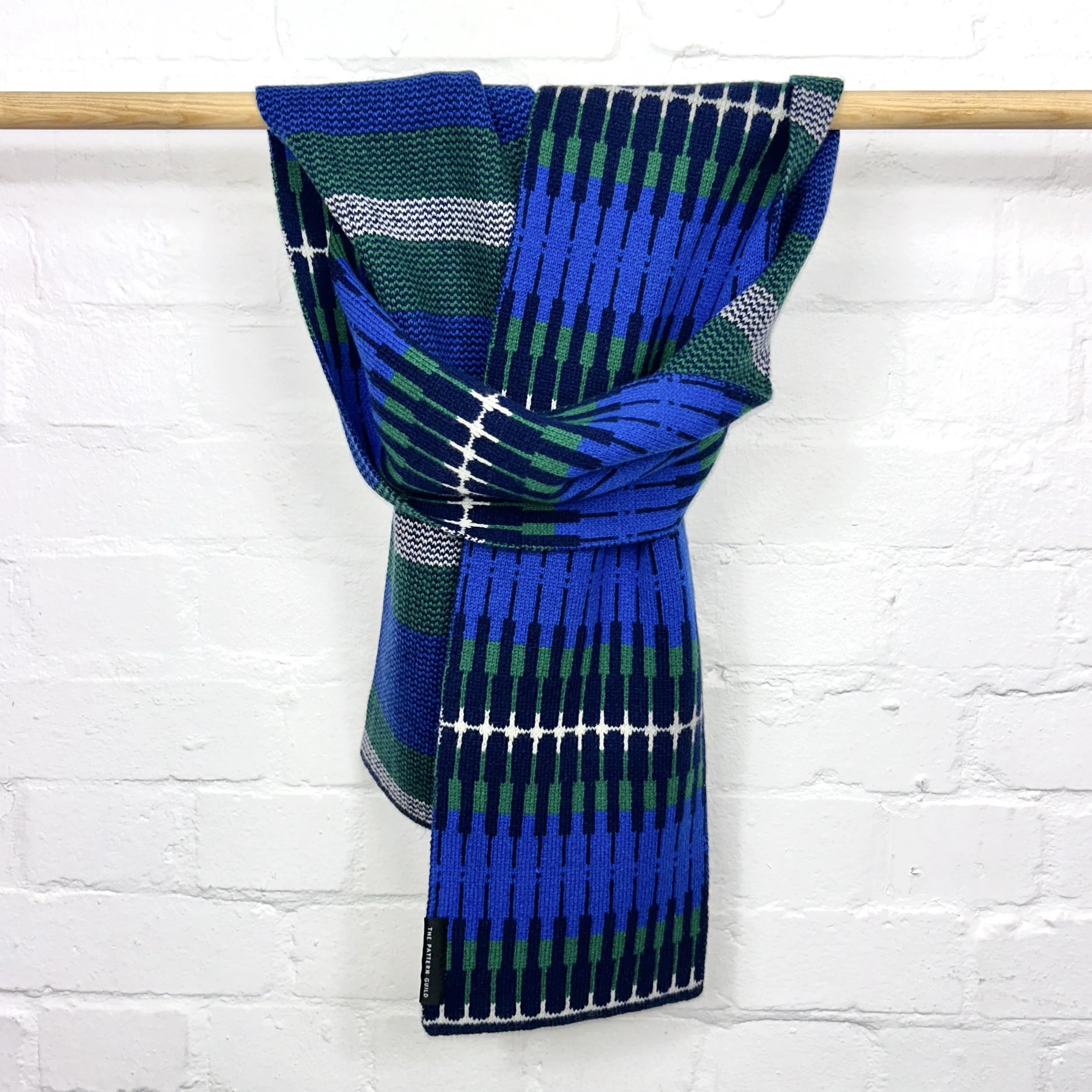 Volta Pattern Lambswool Scarf Green and Blue
