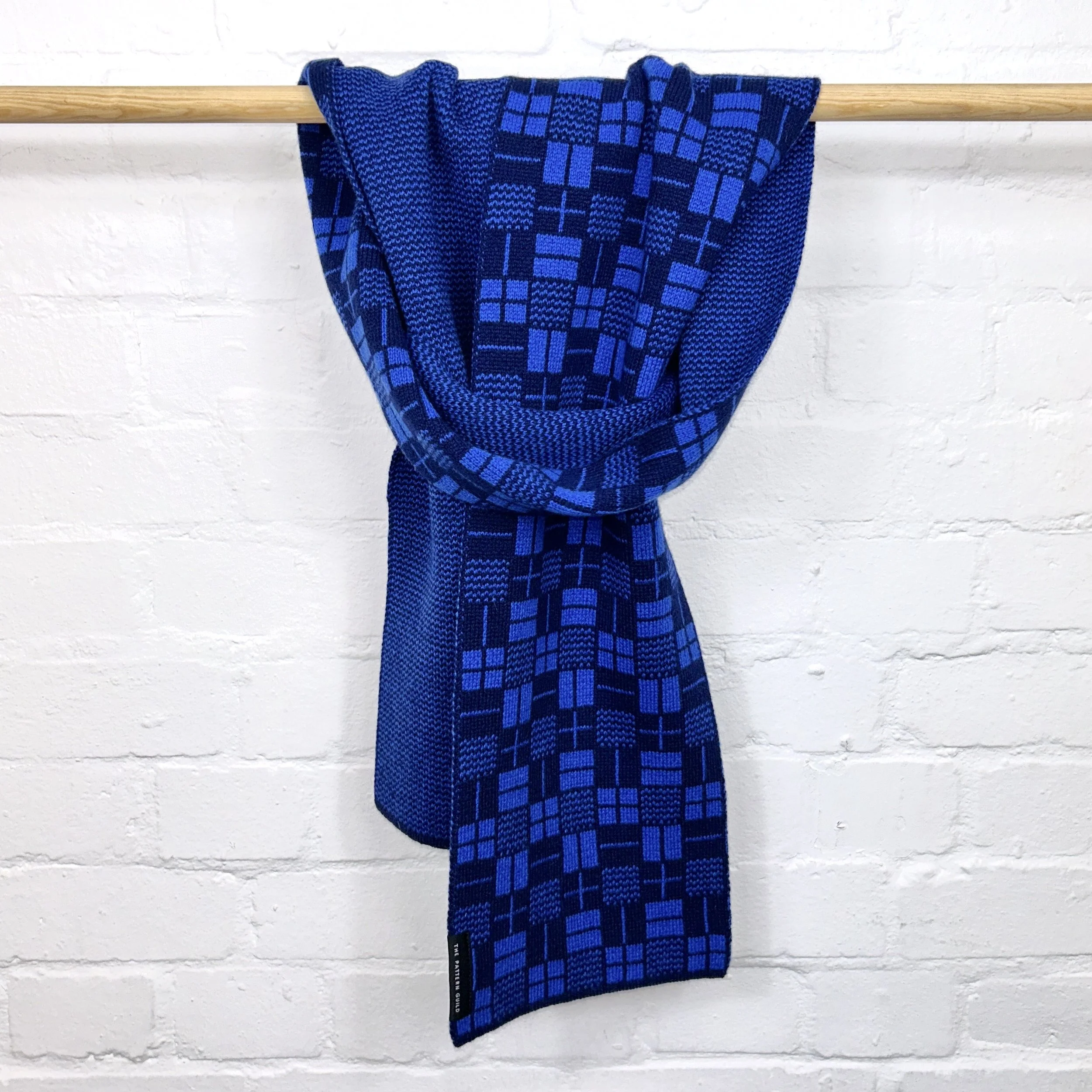 Binary Pattern Lambswool Scarf Navy and Blue