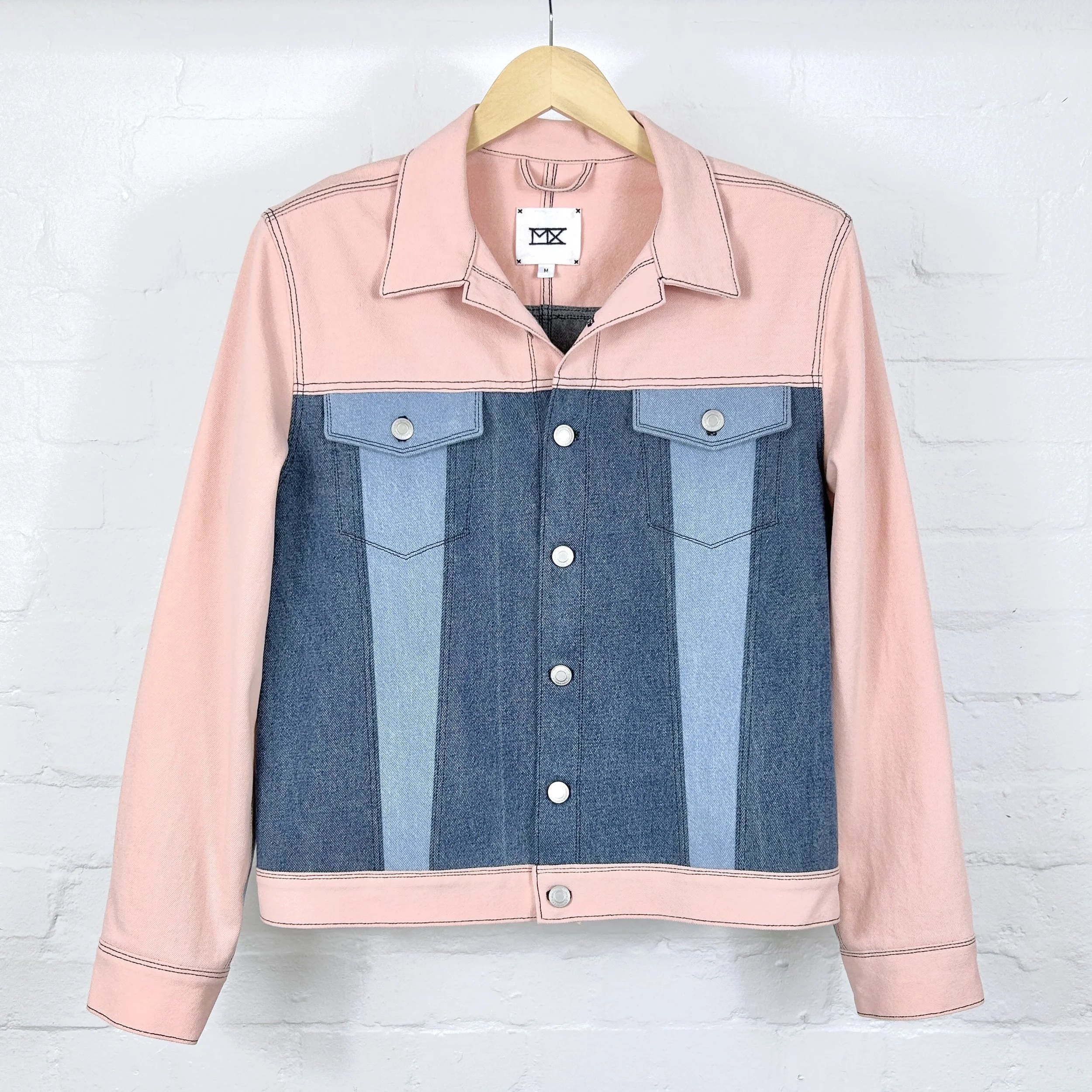 MX Repurposed Denim Jacket Pink and Blue - Medium