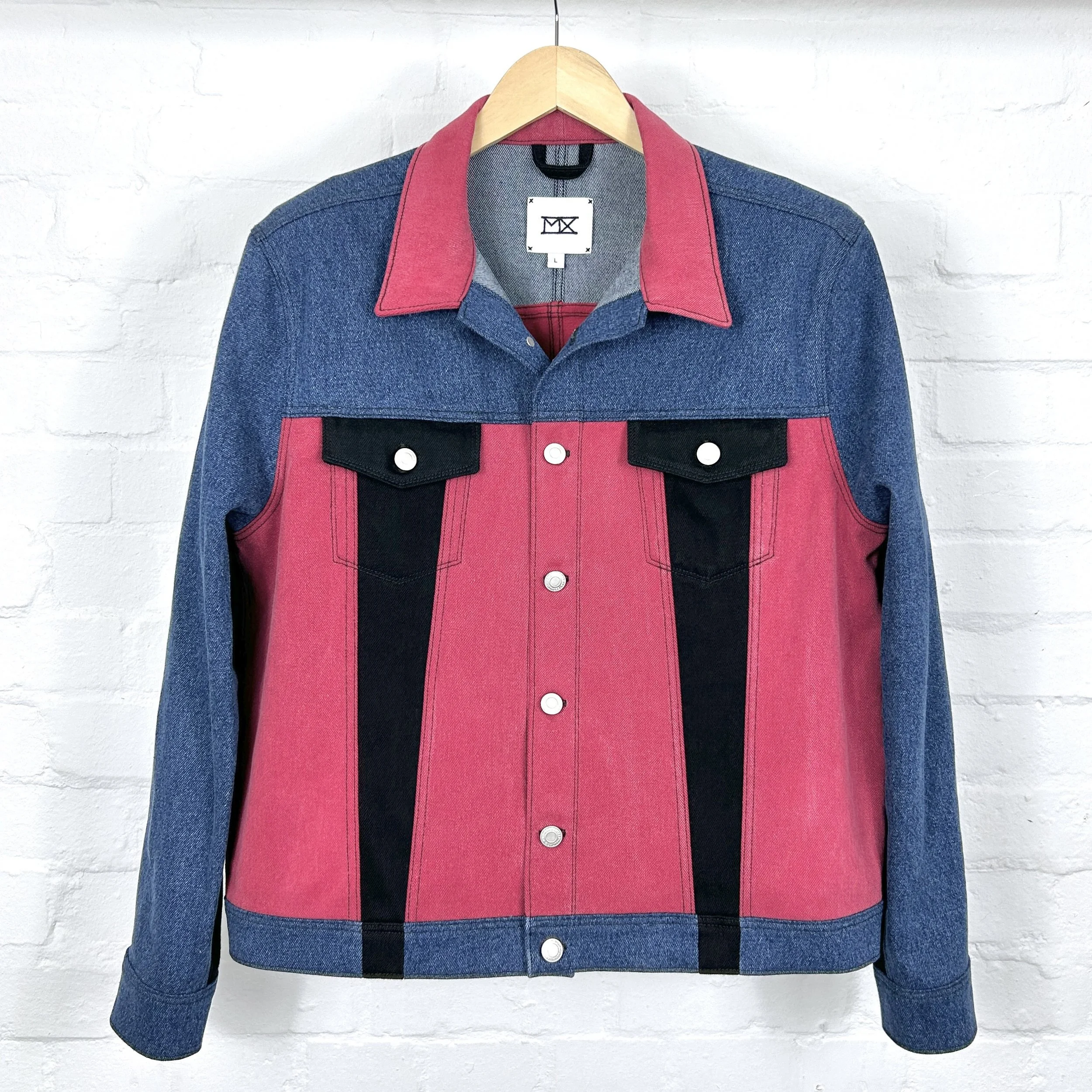 MX Repurposed Denim Jacket Red and Black - Large