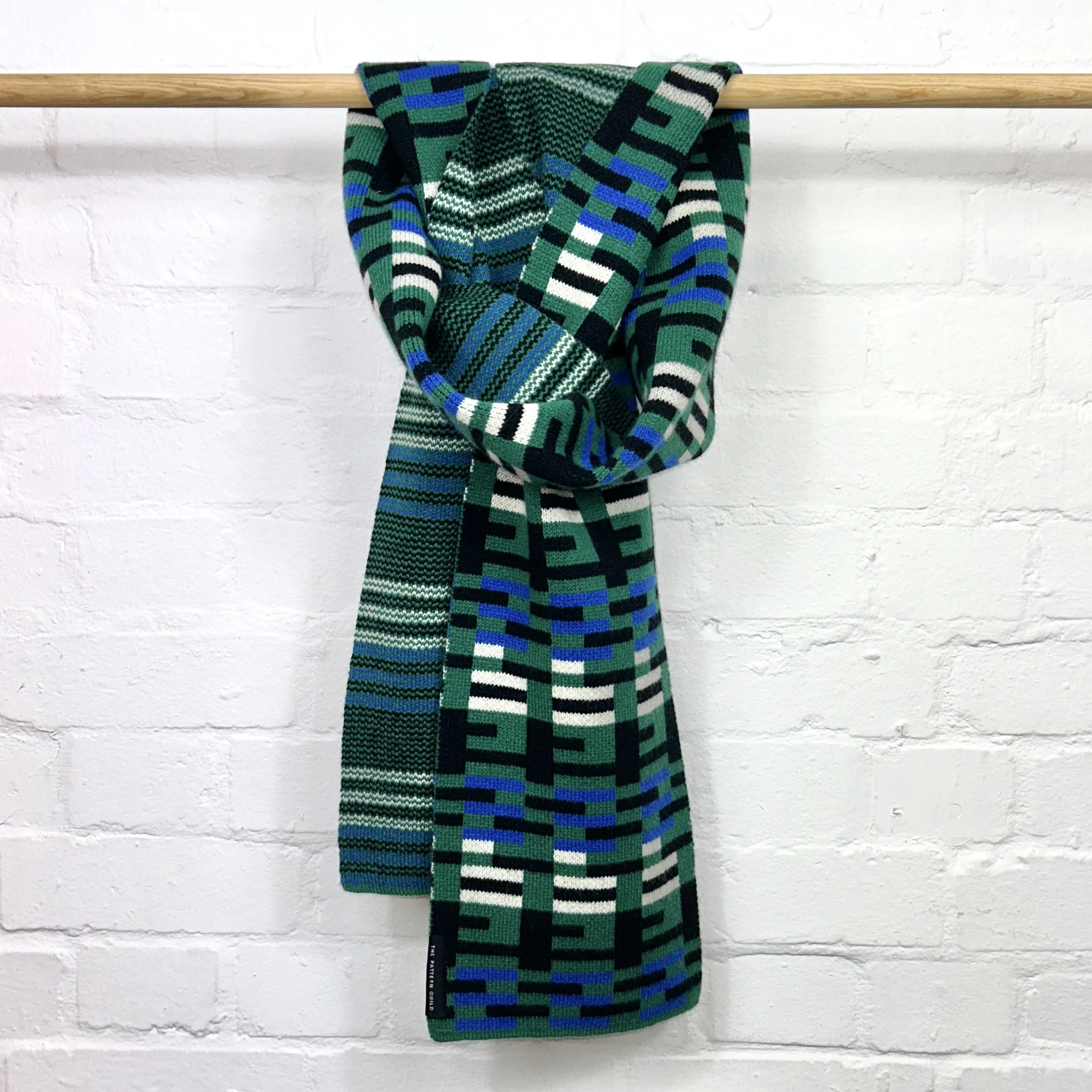 Anni Pattern Lambswool Scarf Green and Blue