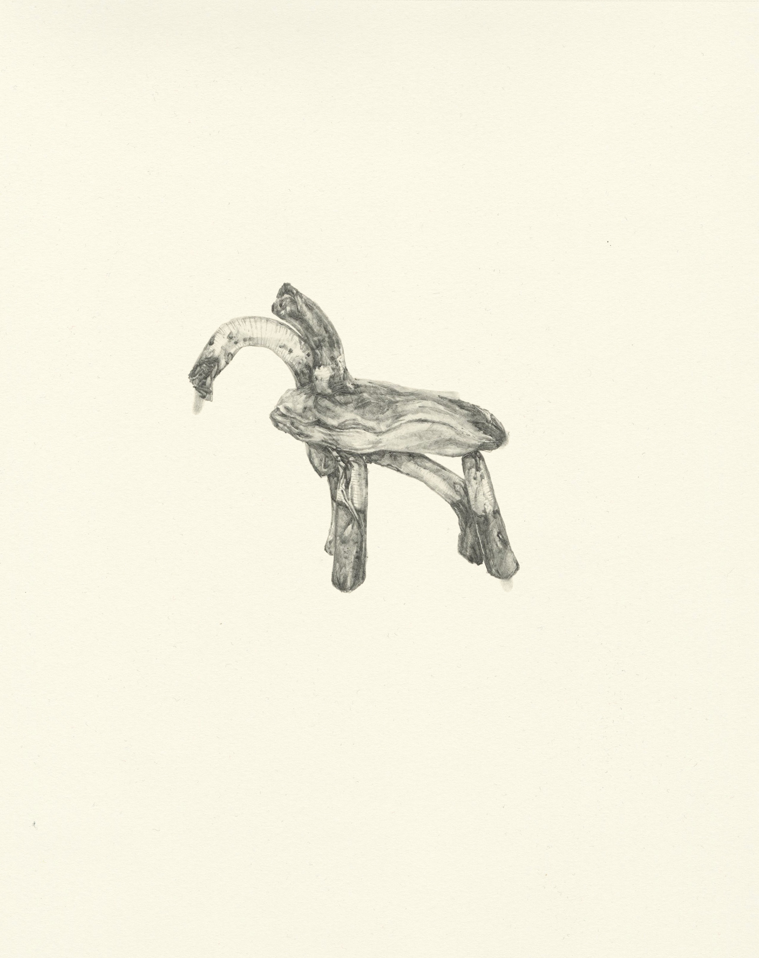 My Boyfriend is a Peacekeeper viii | graphite on paper | 9.5INx12IN Excerpt from My Boyfriend is a Peacekeeper Book: Based on the success of my plein origami (having run out of passport pages) I am continuing my newfound love of bestial sculpture in soap. I made a tiger but it made me homesick and so I gave it a second head resembling our dog, so now it is a tiger and a german shepherd. 