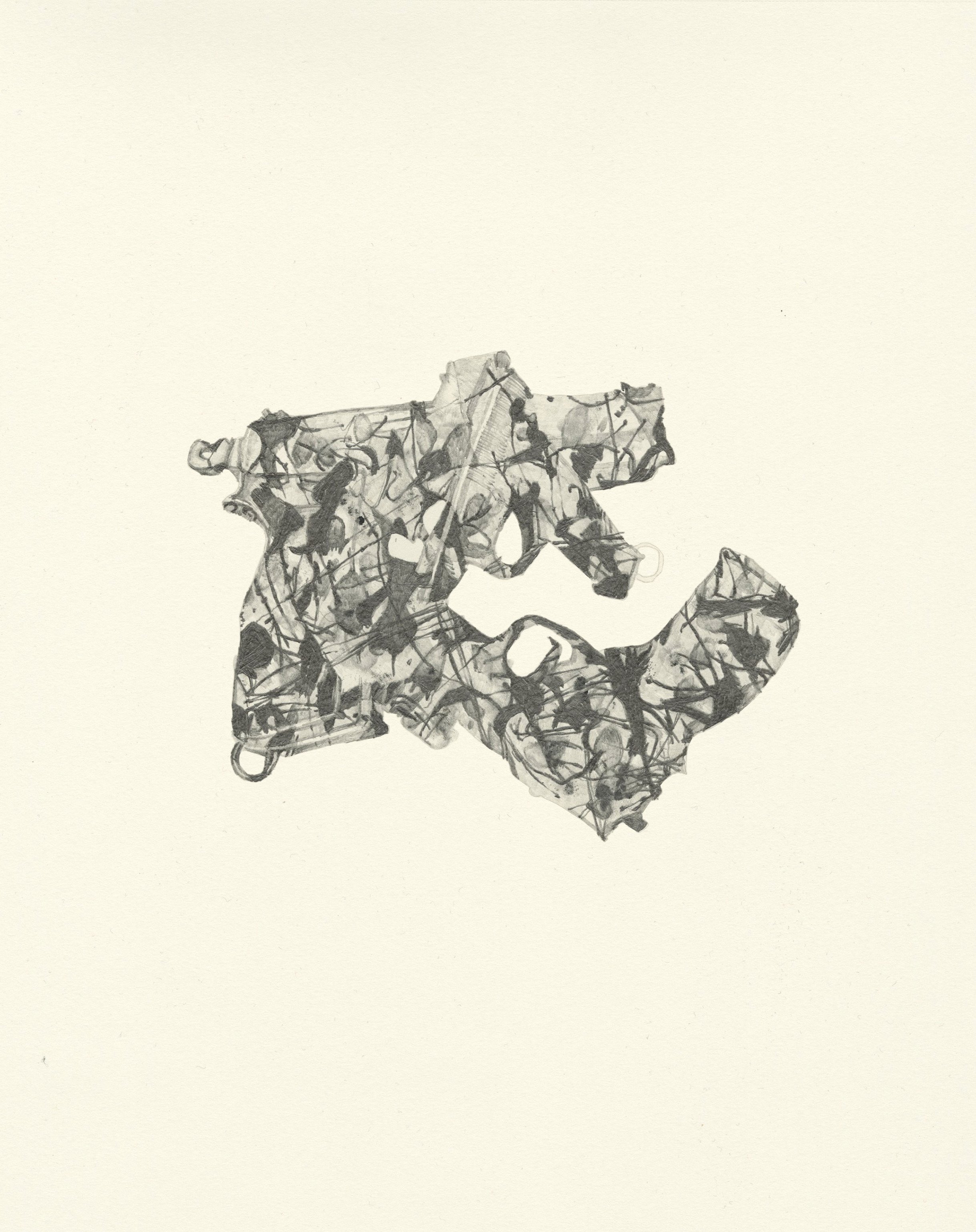 My Boyfriend is a Peacekeeper vi | graphite on paper | 9.5INx12IN Excerpt from My Boyfriend is a Peacekeeper Book: It actually wasn't one gun but three, or at least I think there were three. They were hidden in some abstract network of brush-strokes, something resembling early Jean-Paul Riopelle. 