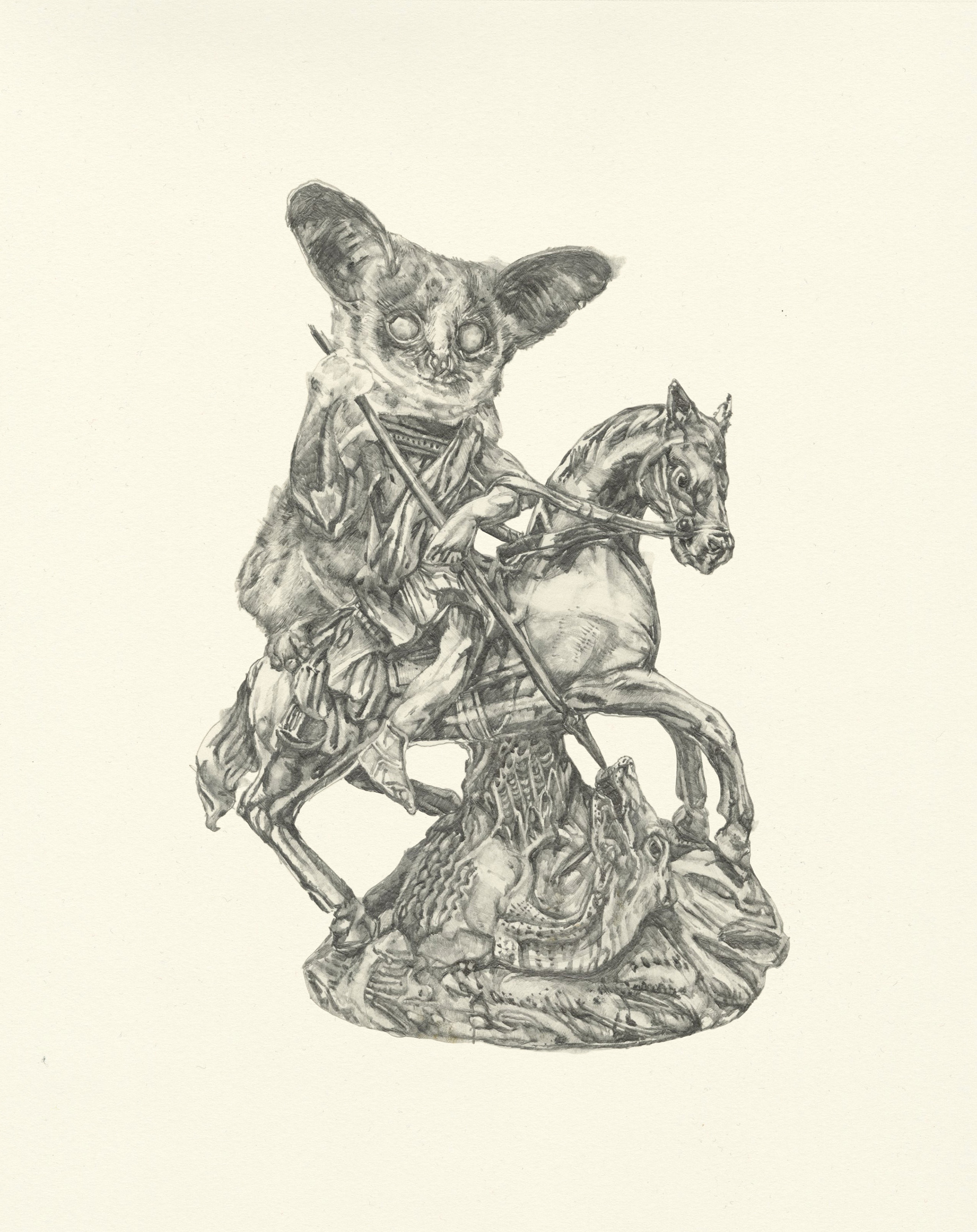 My Boyfriend is a Peacekeeper iii | graphite on paper | 9.5INx12IN Excerpt from My Boyfriend is a Peacekeeper Book: There aren't any Saints here. Just Martyrs. I think if St. George had bigger eyes he would have seen more dragons. 