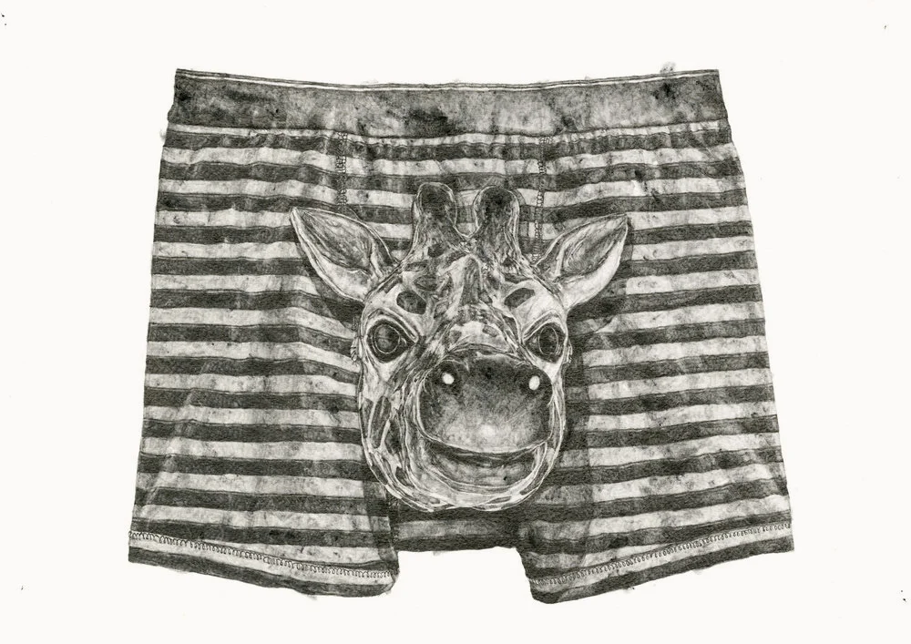 My Boyfriend is a Peacekeeper (Giraffe briefs) | graphite | 15"x22" | 2017