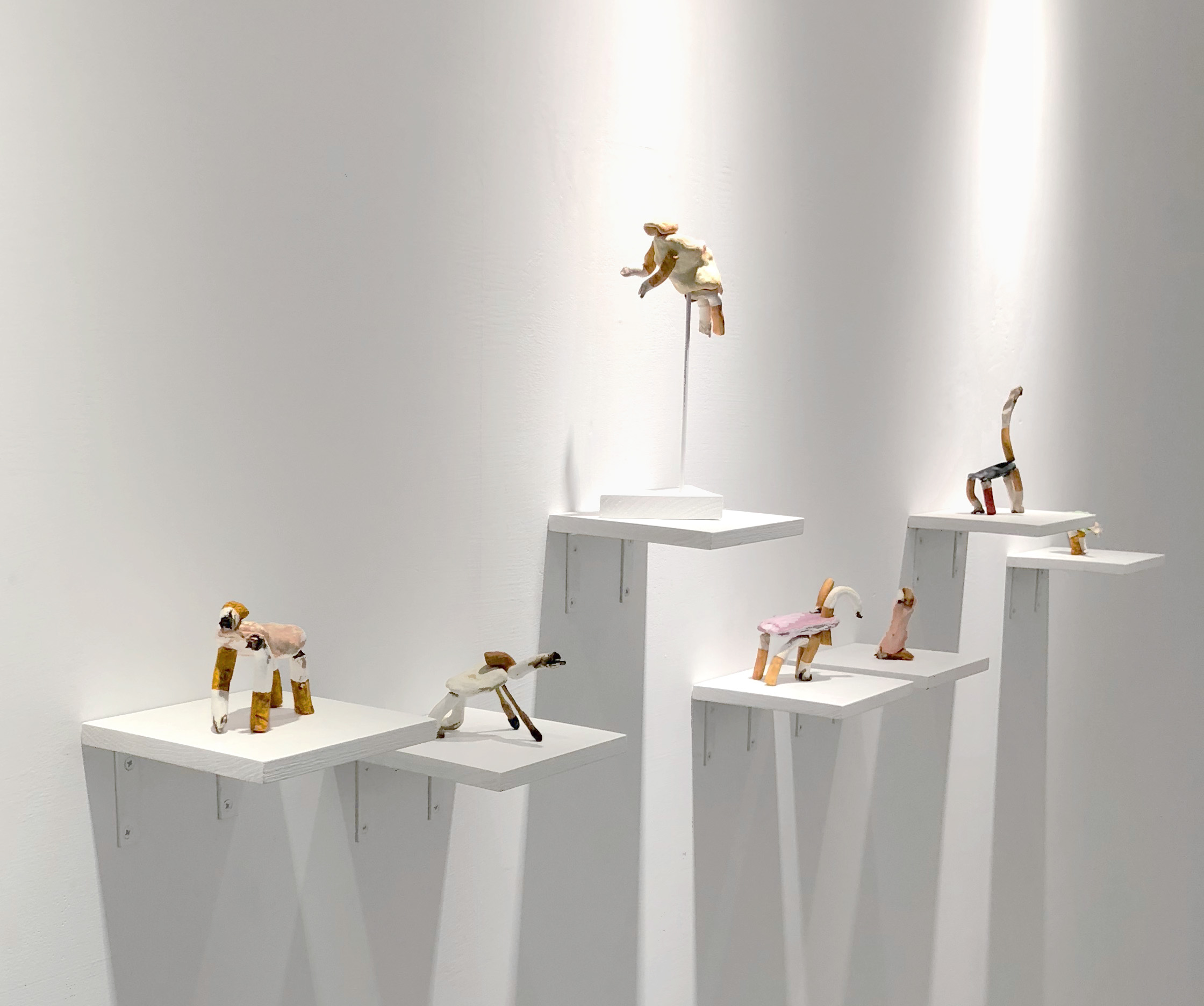 Soap and Cigarette Animals: installation shot Taipei Artist Village | clay, gouache, wood