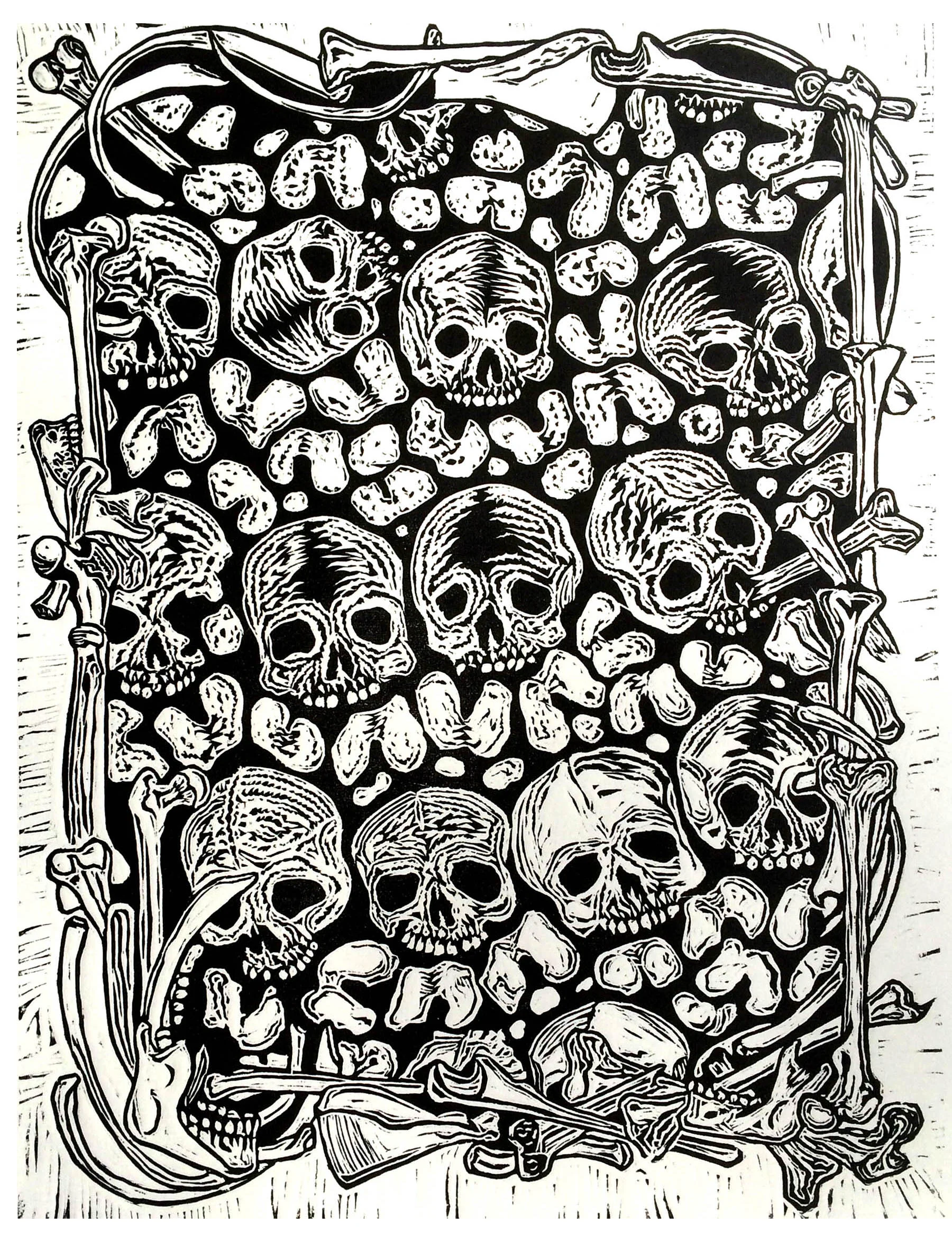 CATACOMBS, WOODCUT, 30" X 22", 2014