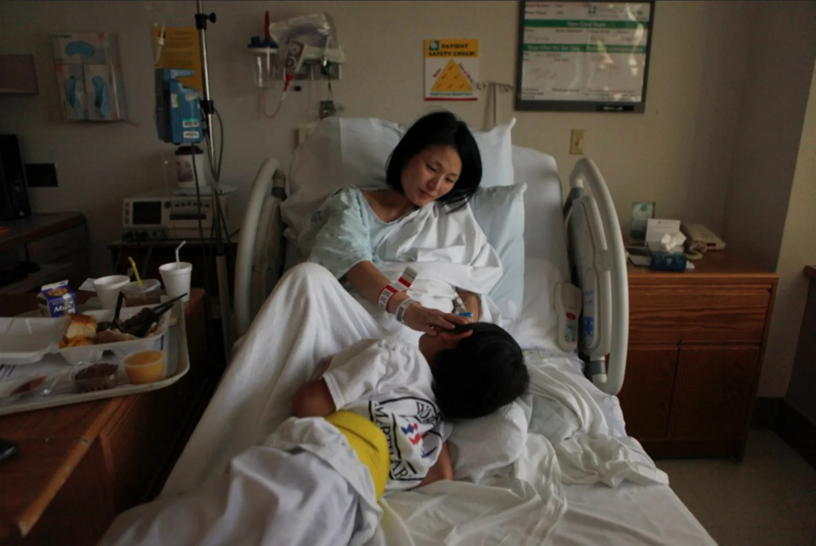 Eun Joo Kim says goodbye to her son, Theodore. She is in the hospital after having her water break at 30 weeks.