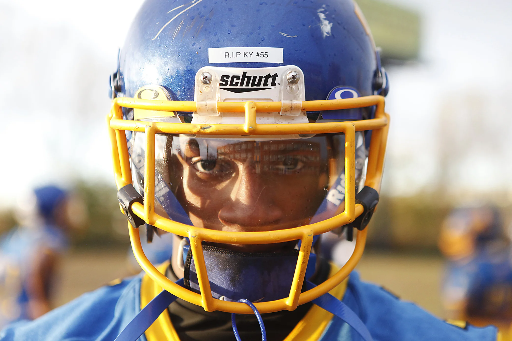 A R.I.P KY #55 sticker sits front and center on D'Ondre Robinson's helmet. Kylin Polhill, 14, died unexpectedly after collapsing during a pickup game of basketball. Lately, the motto of the Marist football team is 'Do it for Ky'.