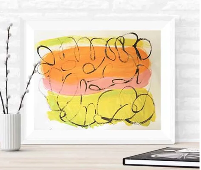Summer Stroll, Abstract Acrylic Painting on Paper, $75