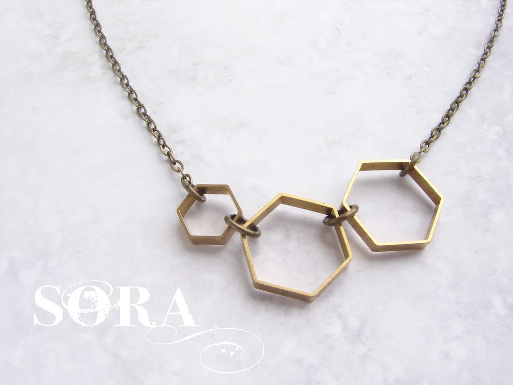 Vintage Honeycomb necklace - hexagon necklace