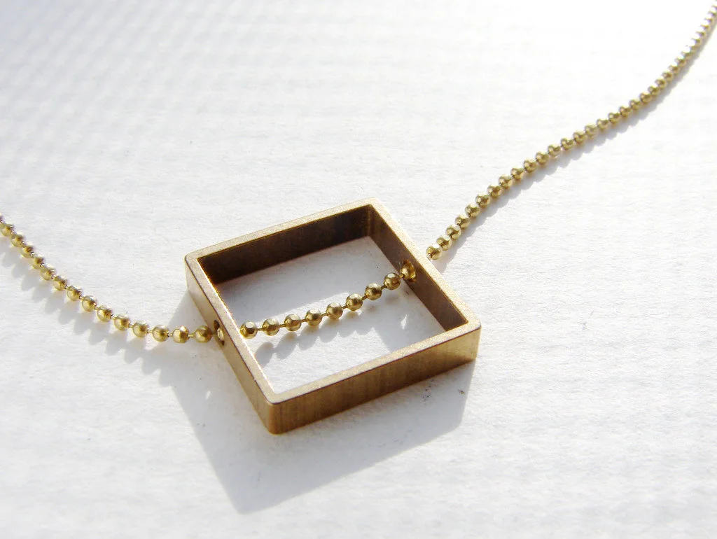 Square necklace, geometric square charm necklace