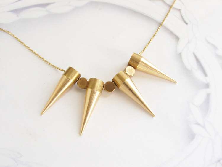 Antique Gold Chain Turquoise Half Circle Triangle Spikes Necklace Earrings Antique Gold Chain Turquoise Half Circle Triangle Spikes Necklace Earrings