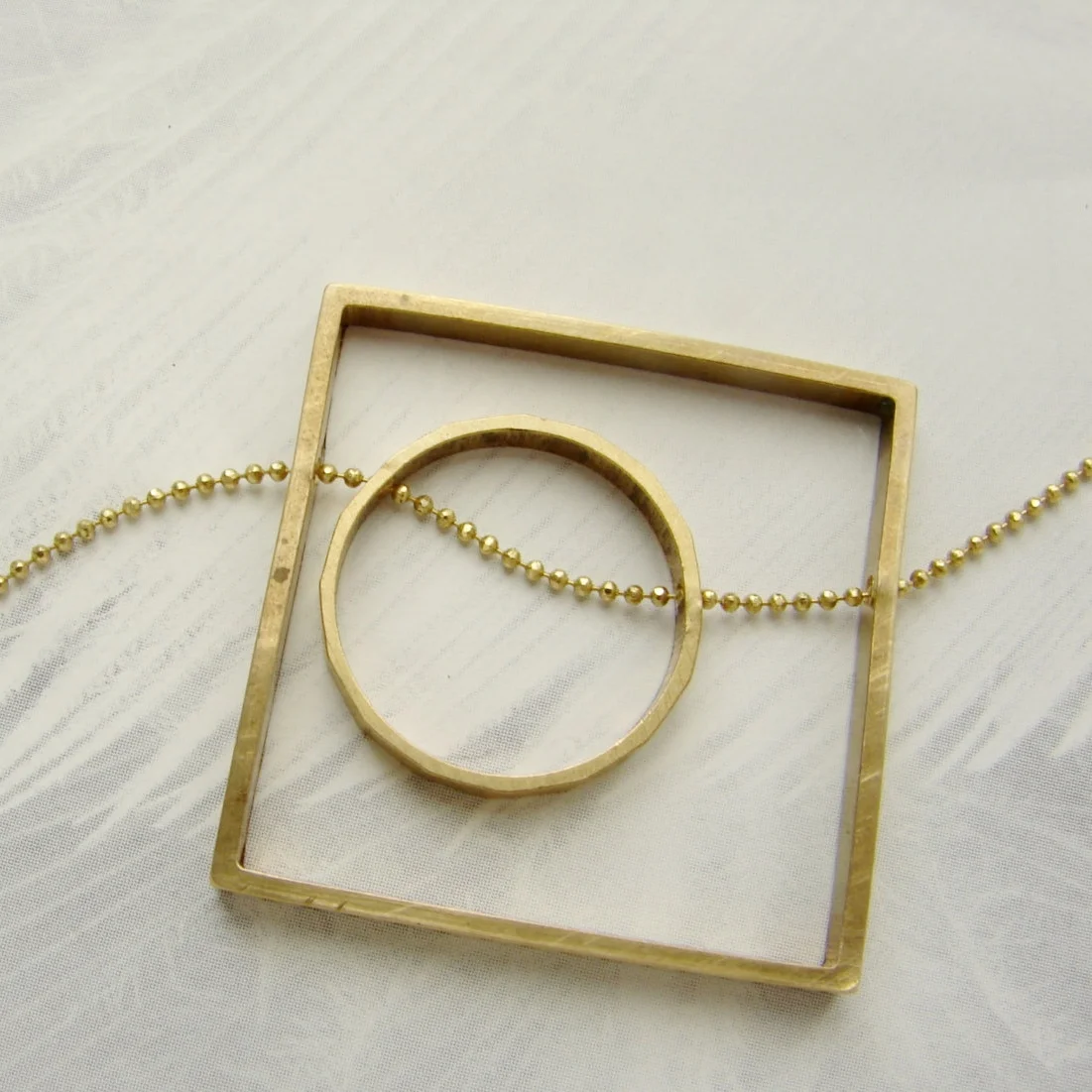 Circle and square statement necklace, circle within square necklace
