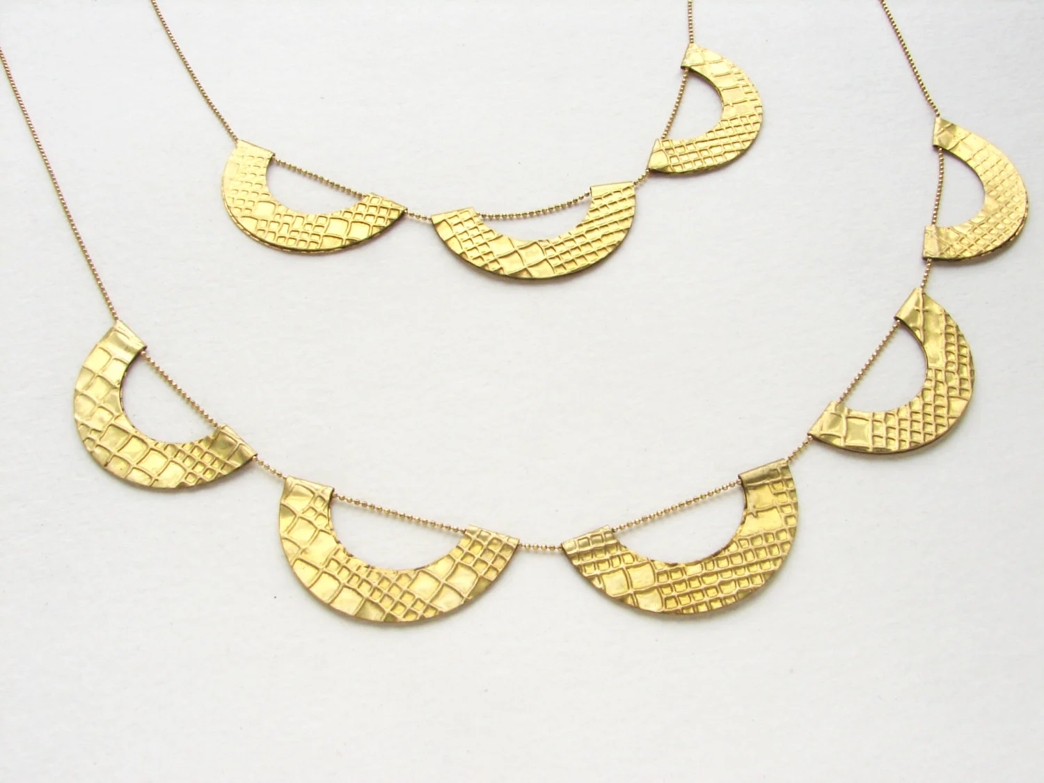 Bib statement necklace, scallop necklace, vintage textured gold brass jewelry