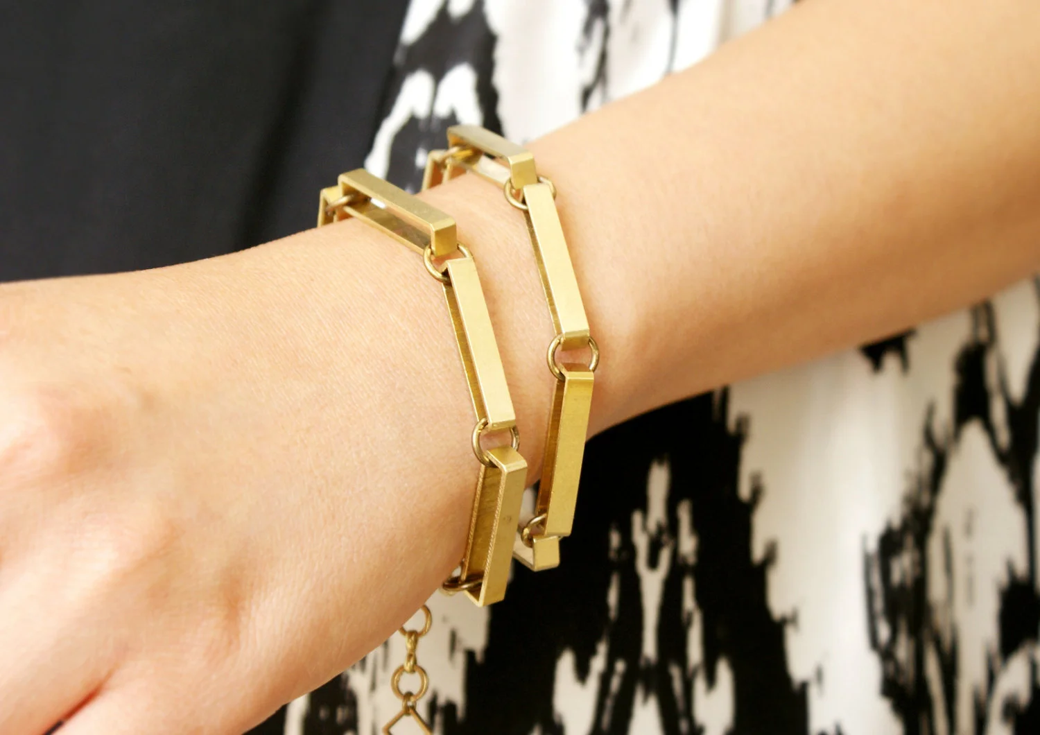 Chunky chain link bangle, Rectangular link cuff