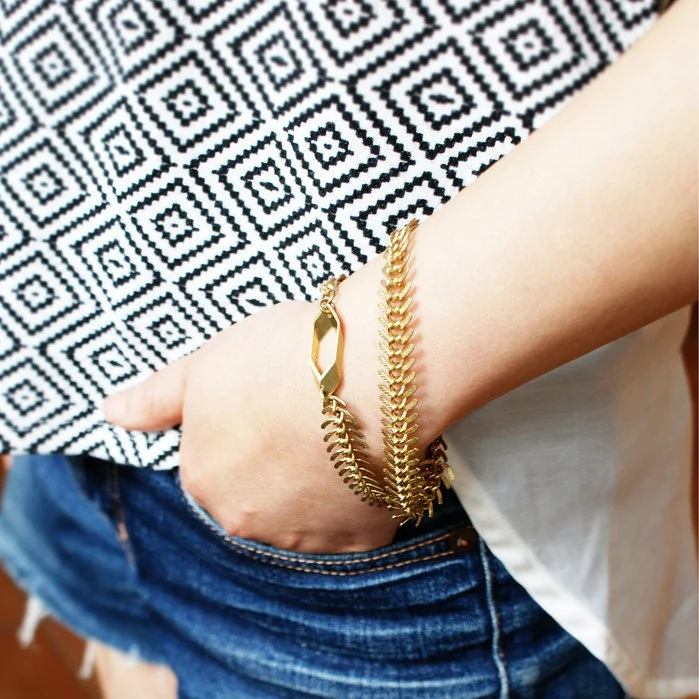 Fishbone chain bracelet, honeycomb link bracelet