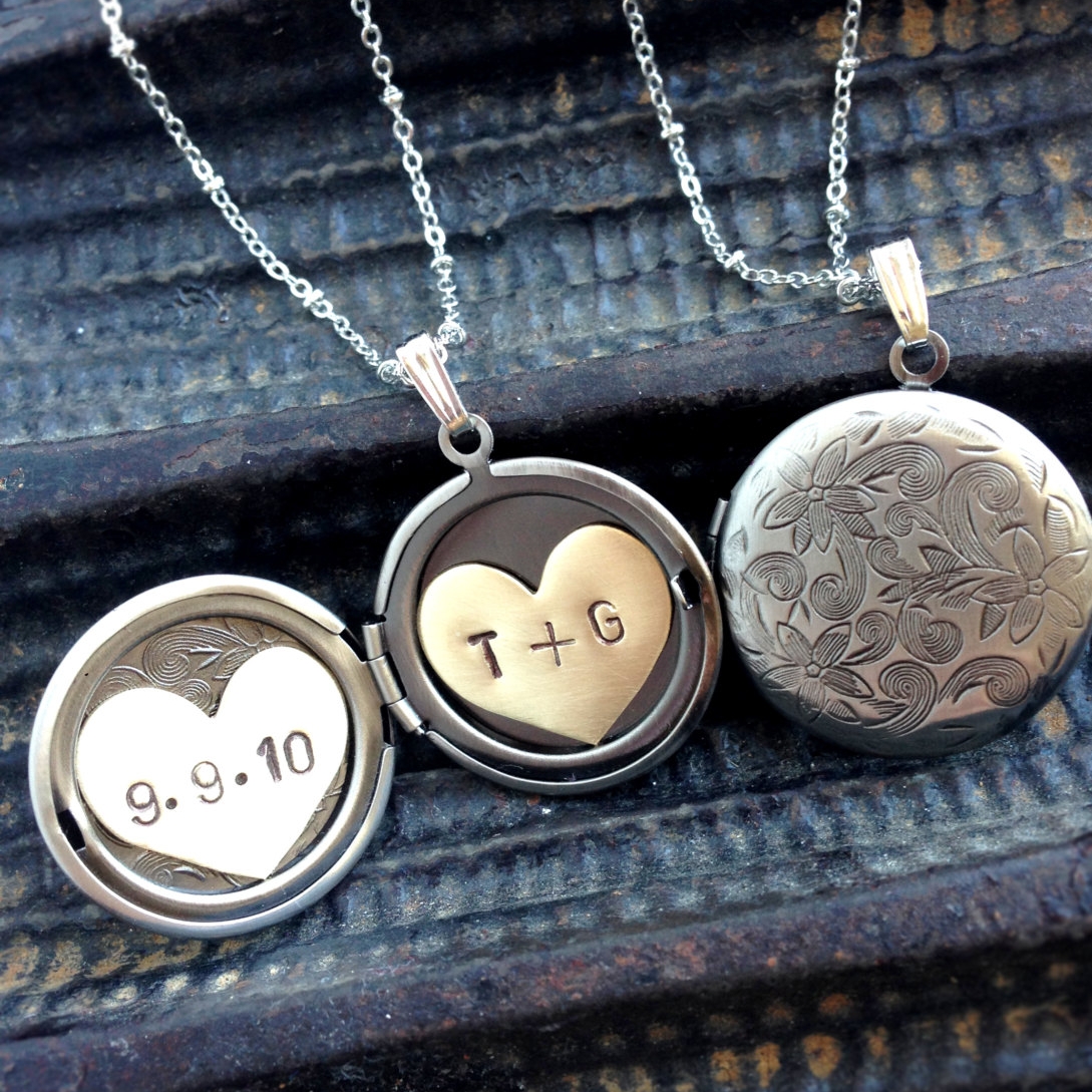 Date and initial locket necklace, floral locket, bridal necklace