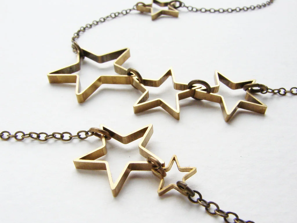 Long Star Statement Necklace, multiple stars link necklace