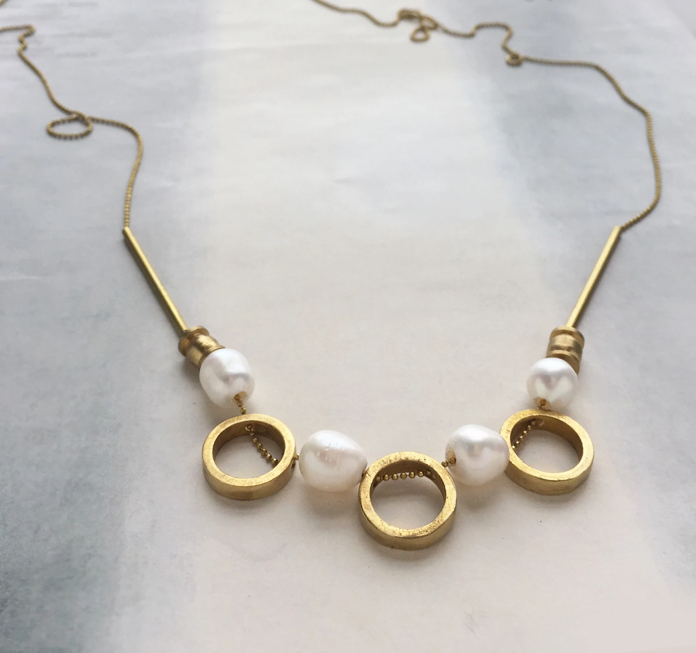 Scallop and pearl necklace, minimal pearl necklace, contemporary pearl necklace