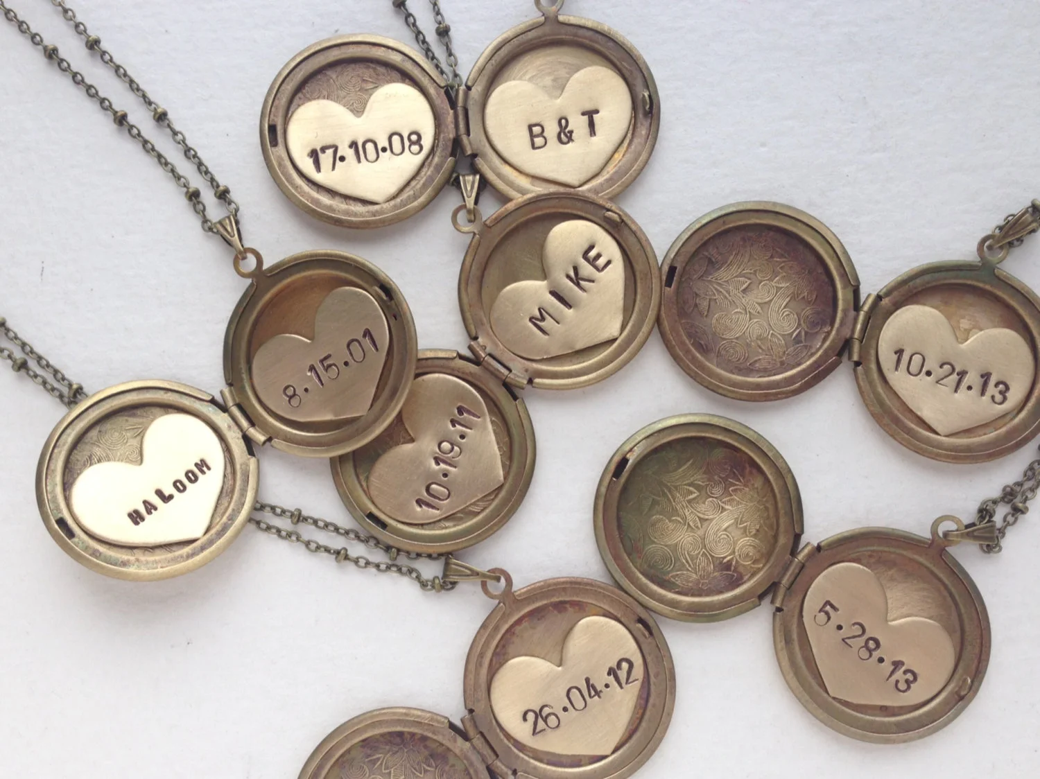 Date and initial locket necklace, floral locket, bridal necklace