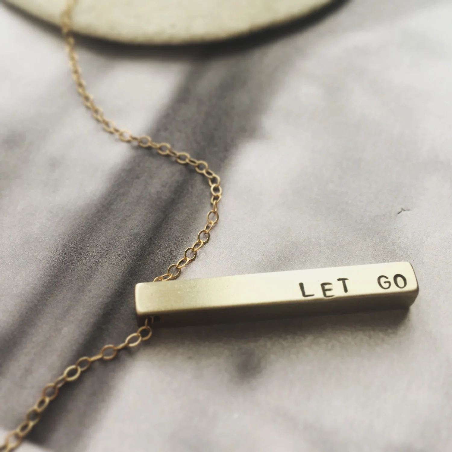 Let Go delicate bar necklace, personalized tiny bar necklace