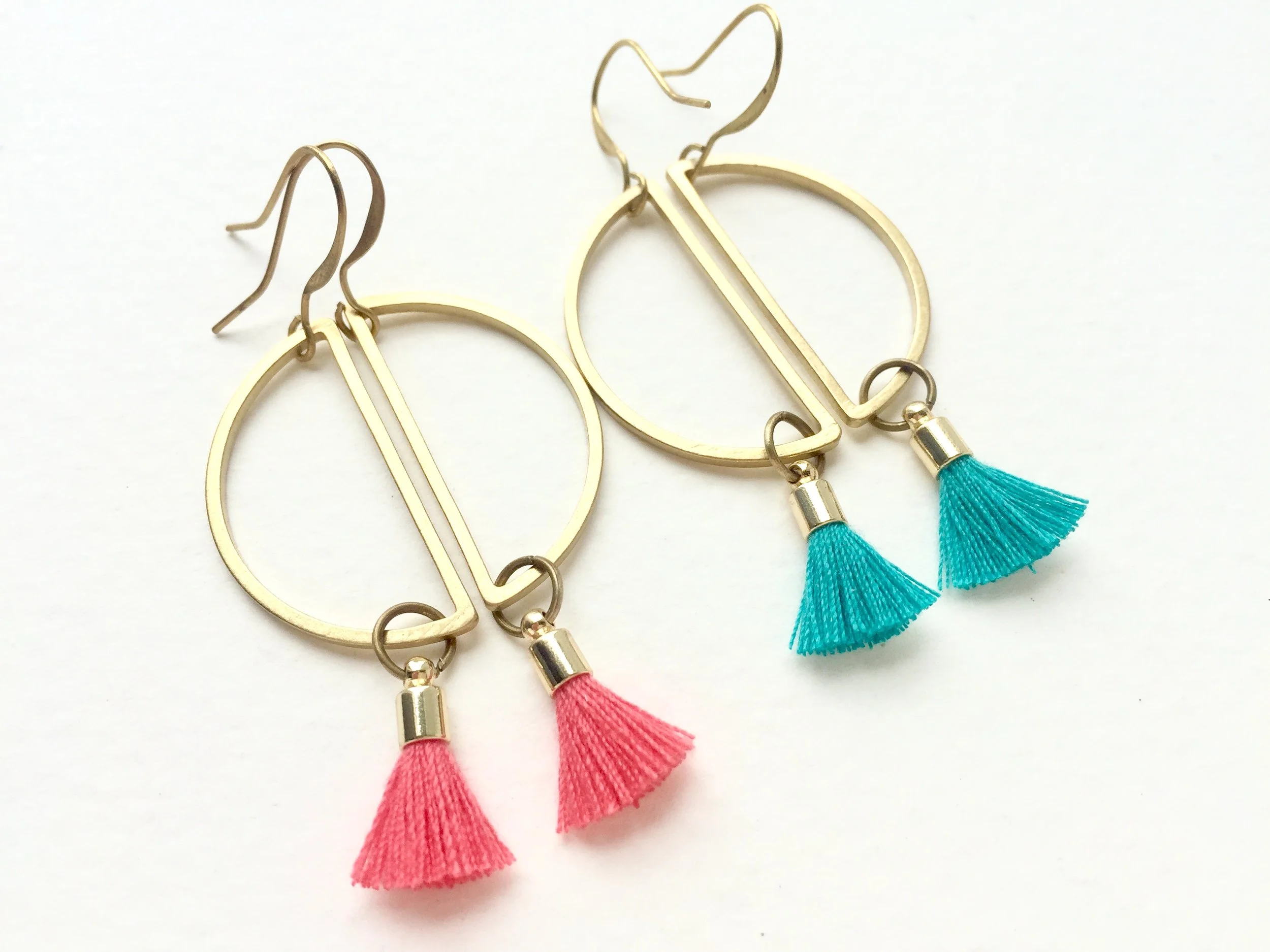 Half Moon Tassel Earrings, Half Circle tassel earrings, Colorful tassel earrings