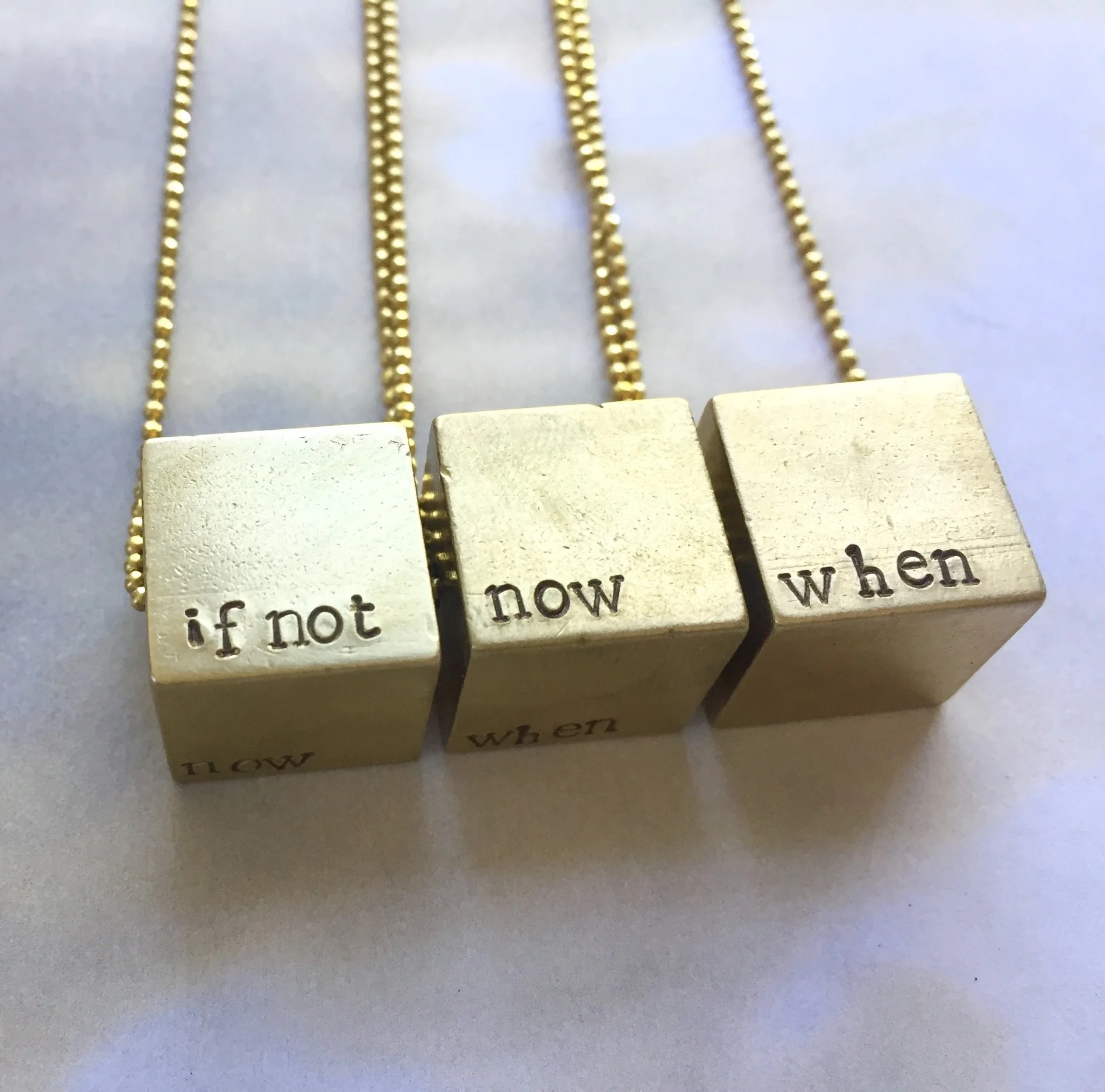 Personalized Cube Necklace, Custom Message Engraved Brass Cube Necklace