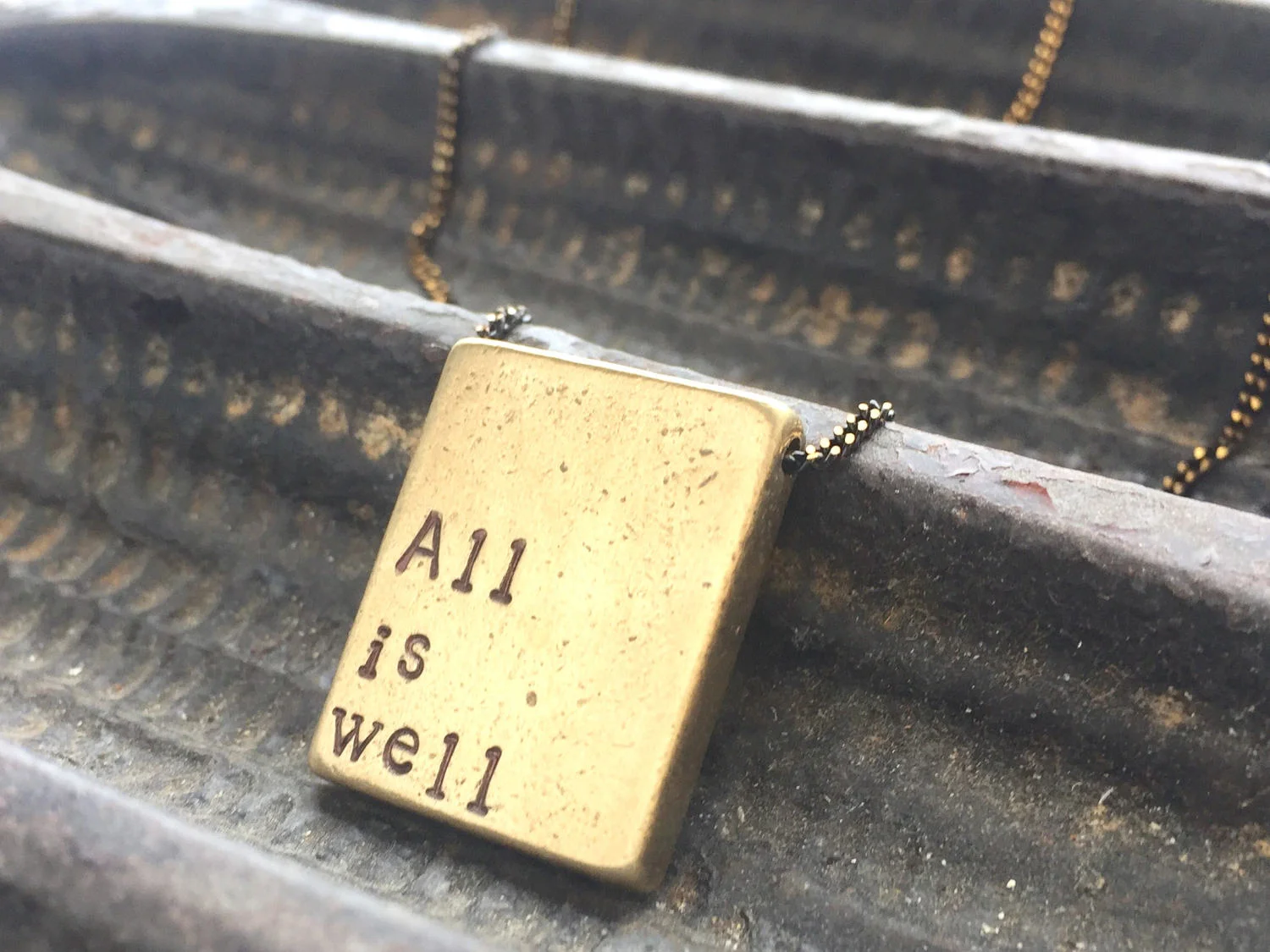 All is Well bar necklace, Custom hand stamped mantra necklace
