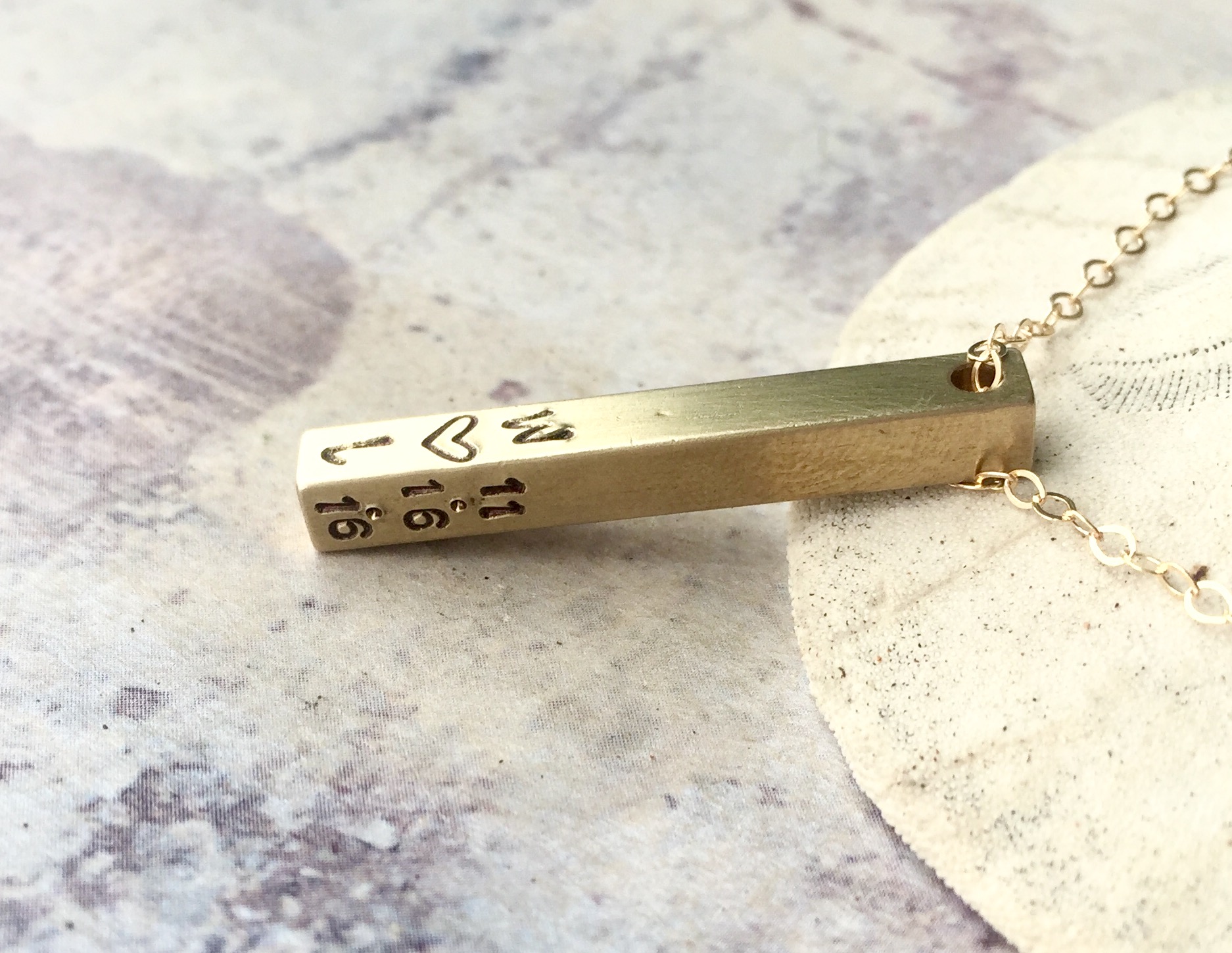 Couple's initial and date necklace, Personalized bar necklace