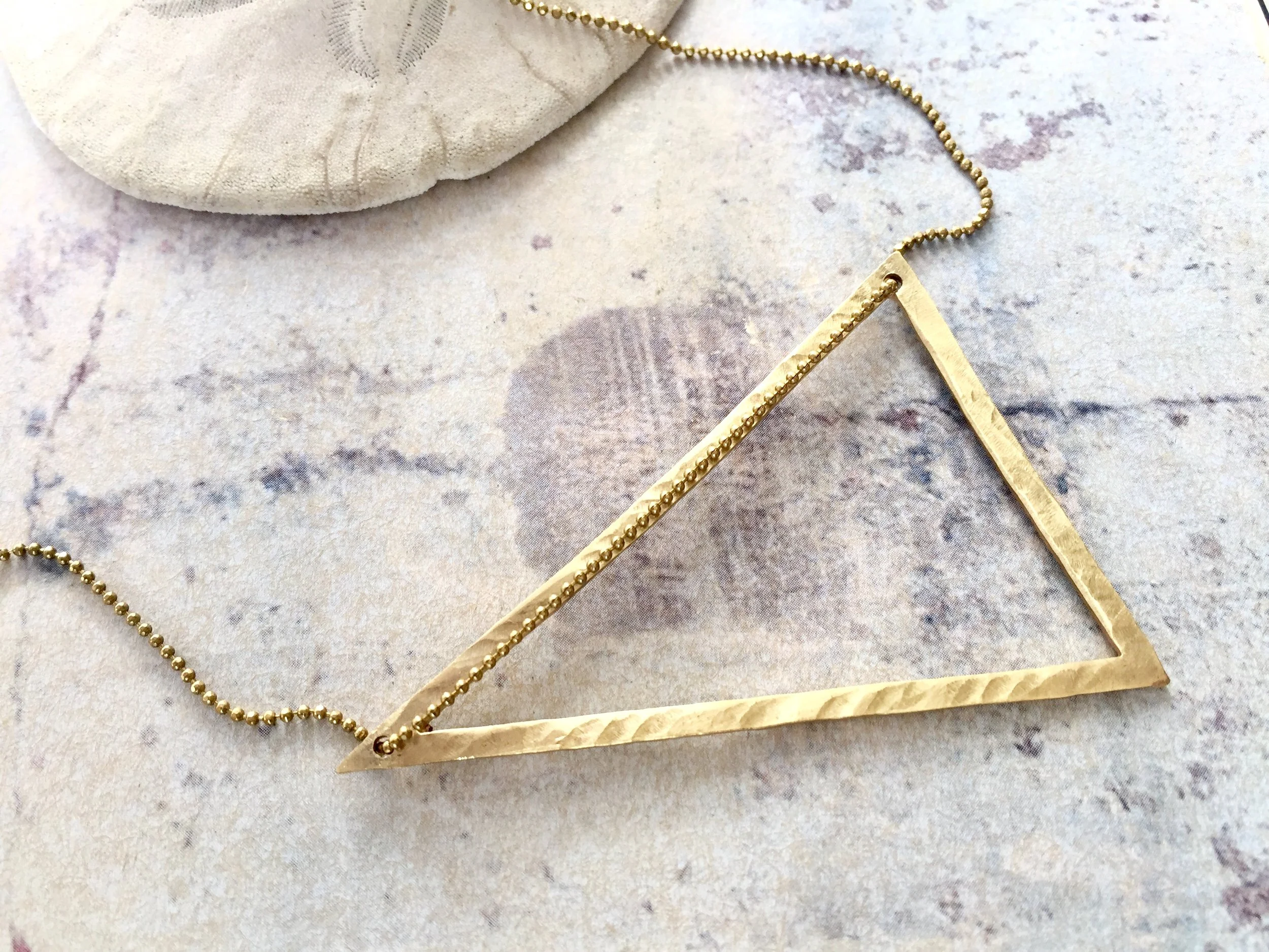 Large Triangle Necklace, Woven Chain Triangle Necklace