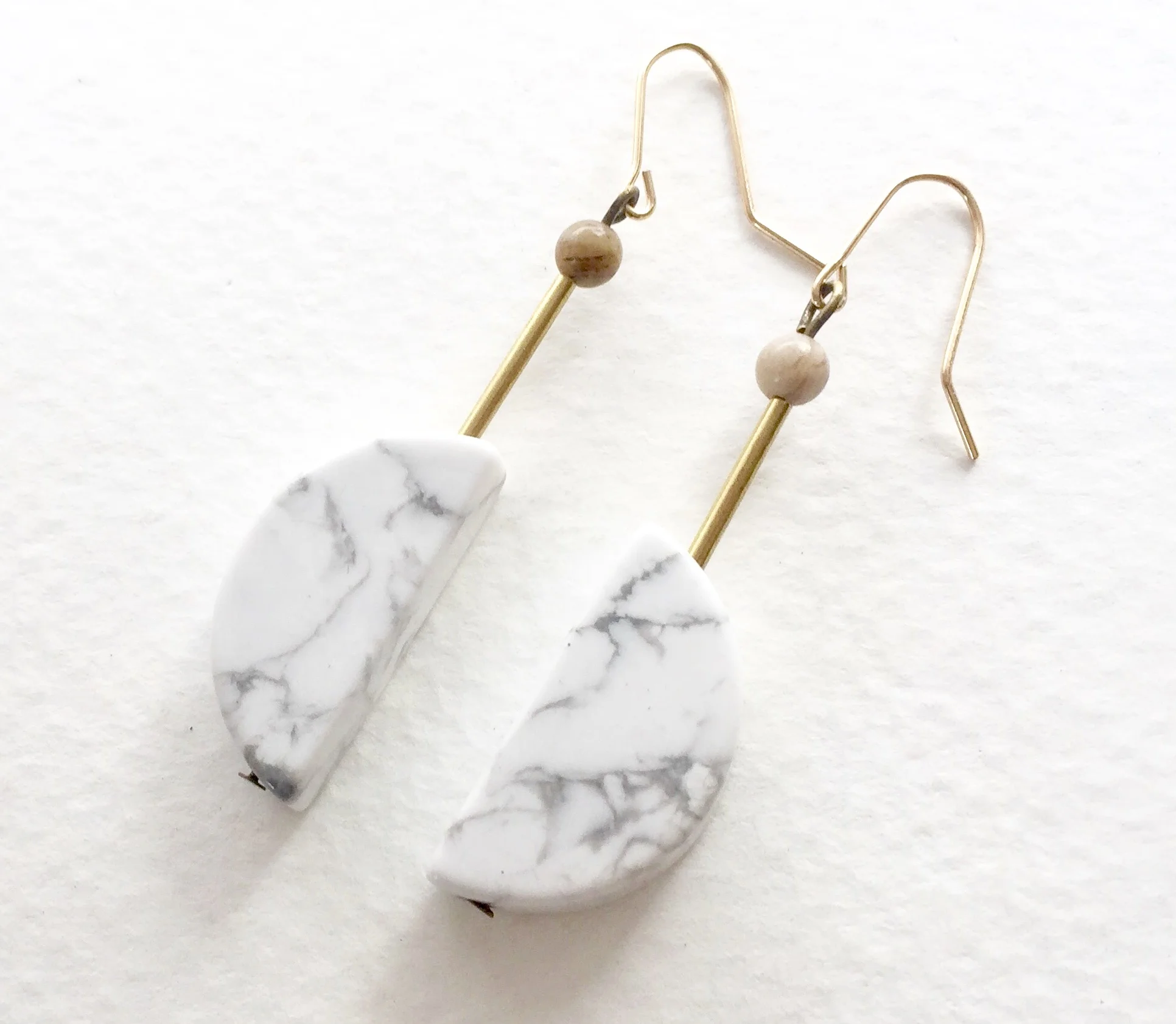 Half moon Marble Earrings, Crescent Moon Earrings