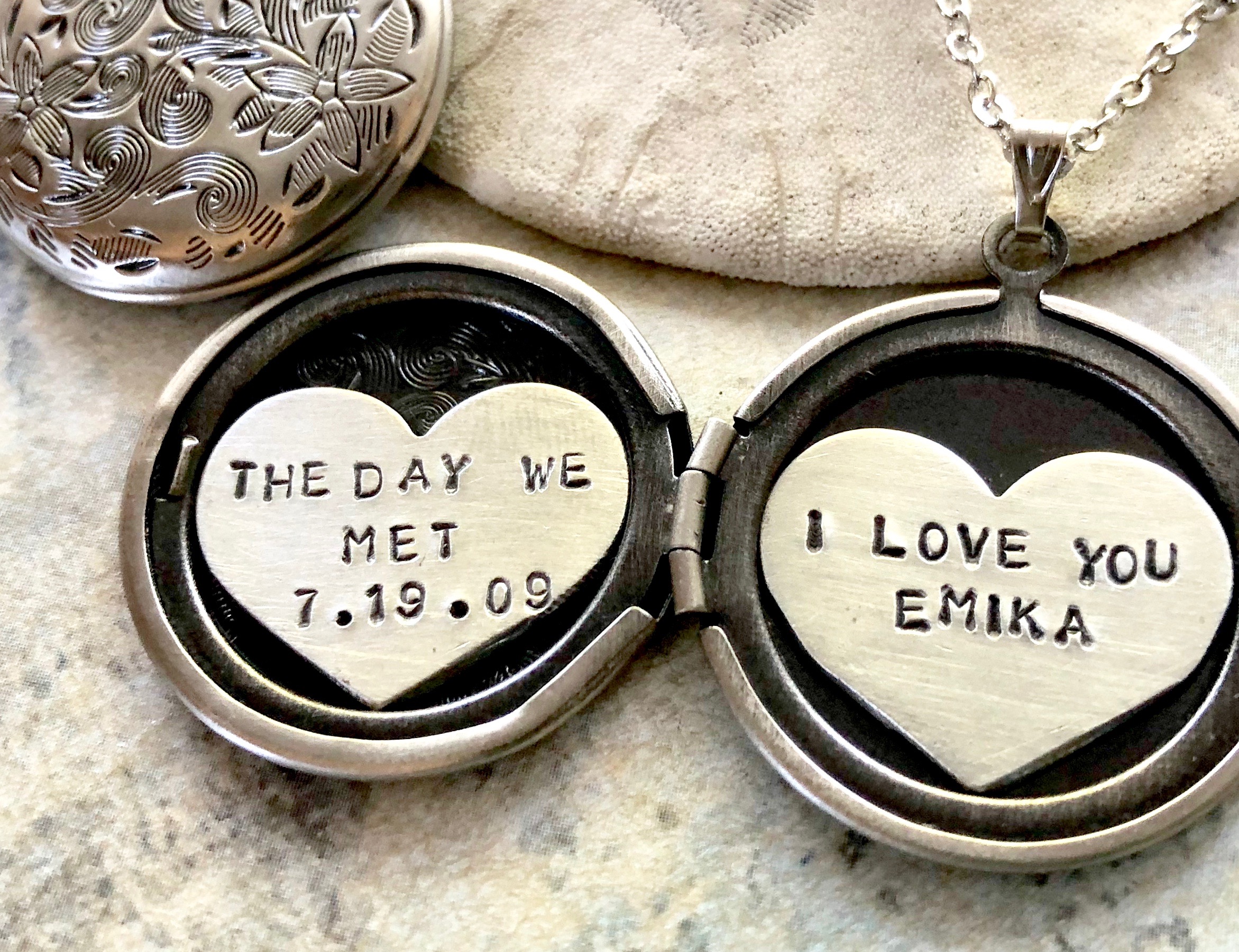 The Day We Met anniversary locket necklace