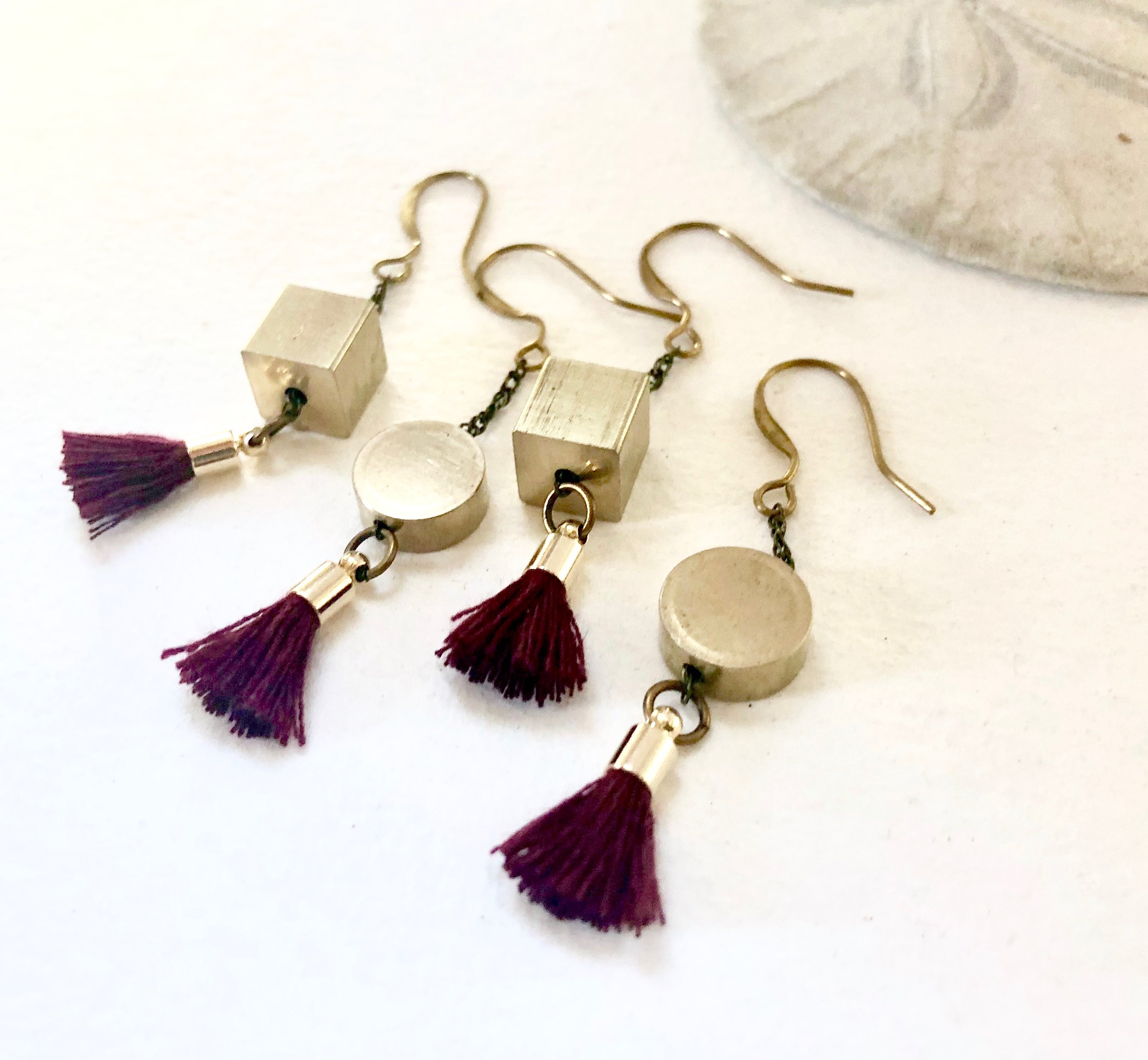 Cube tassel earrings, Geometric Tassel earrings