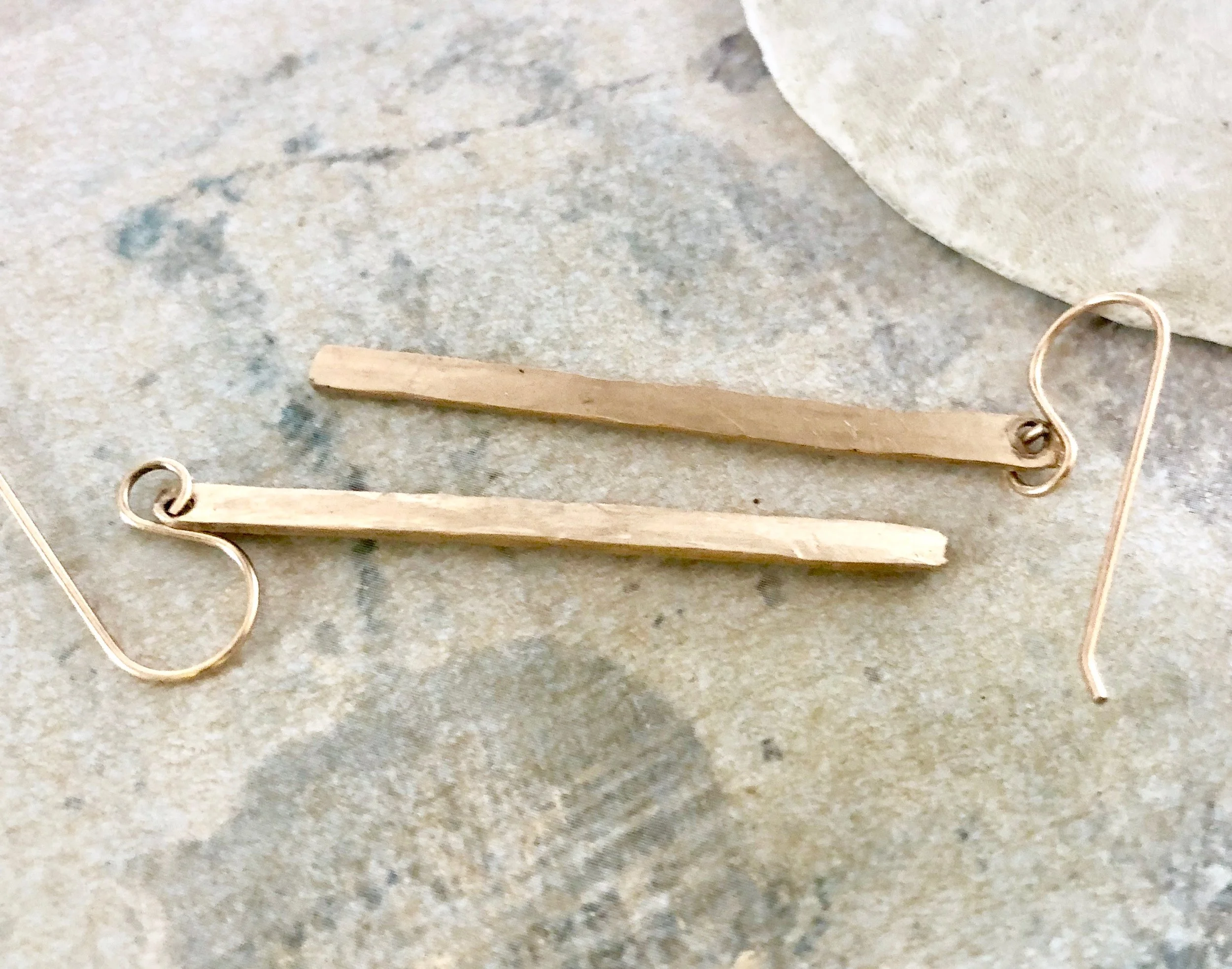 Gold Bar earrings, Hammered Bar earrings, Minimal Everyday Earrings