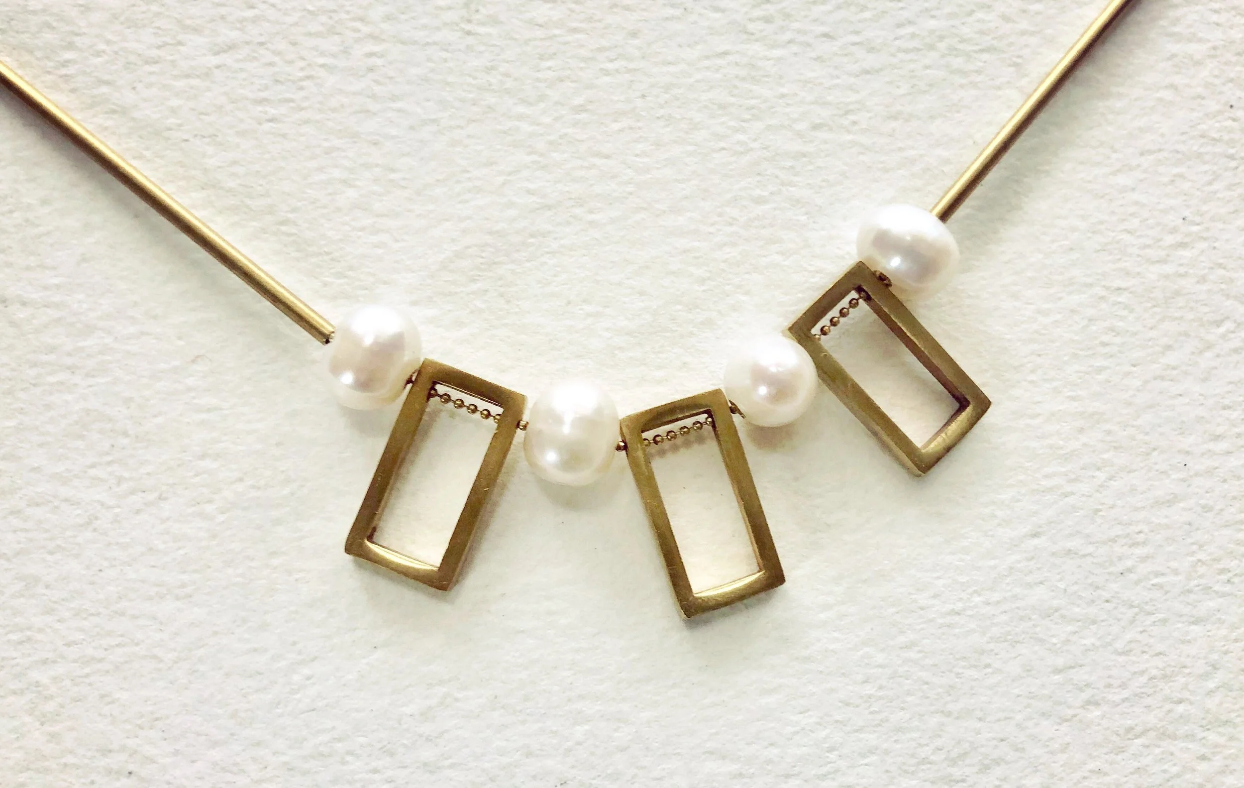 Rectangle and Pearl Statement Necklace