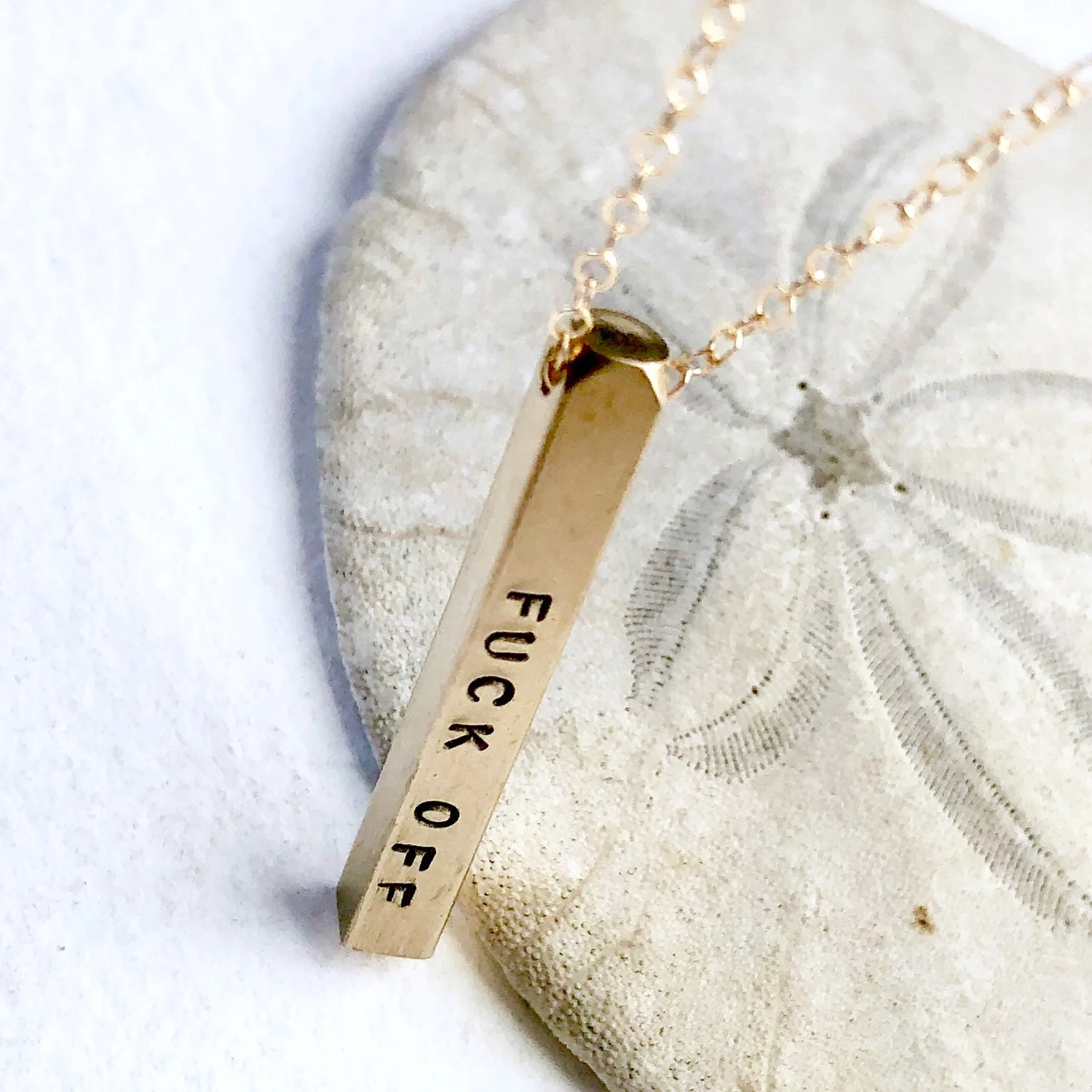 Fuck Off bar necklace, Personalized tiny bar necklace