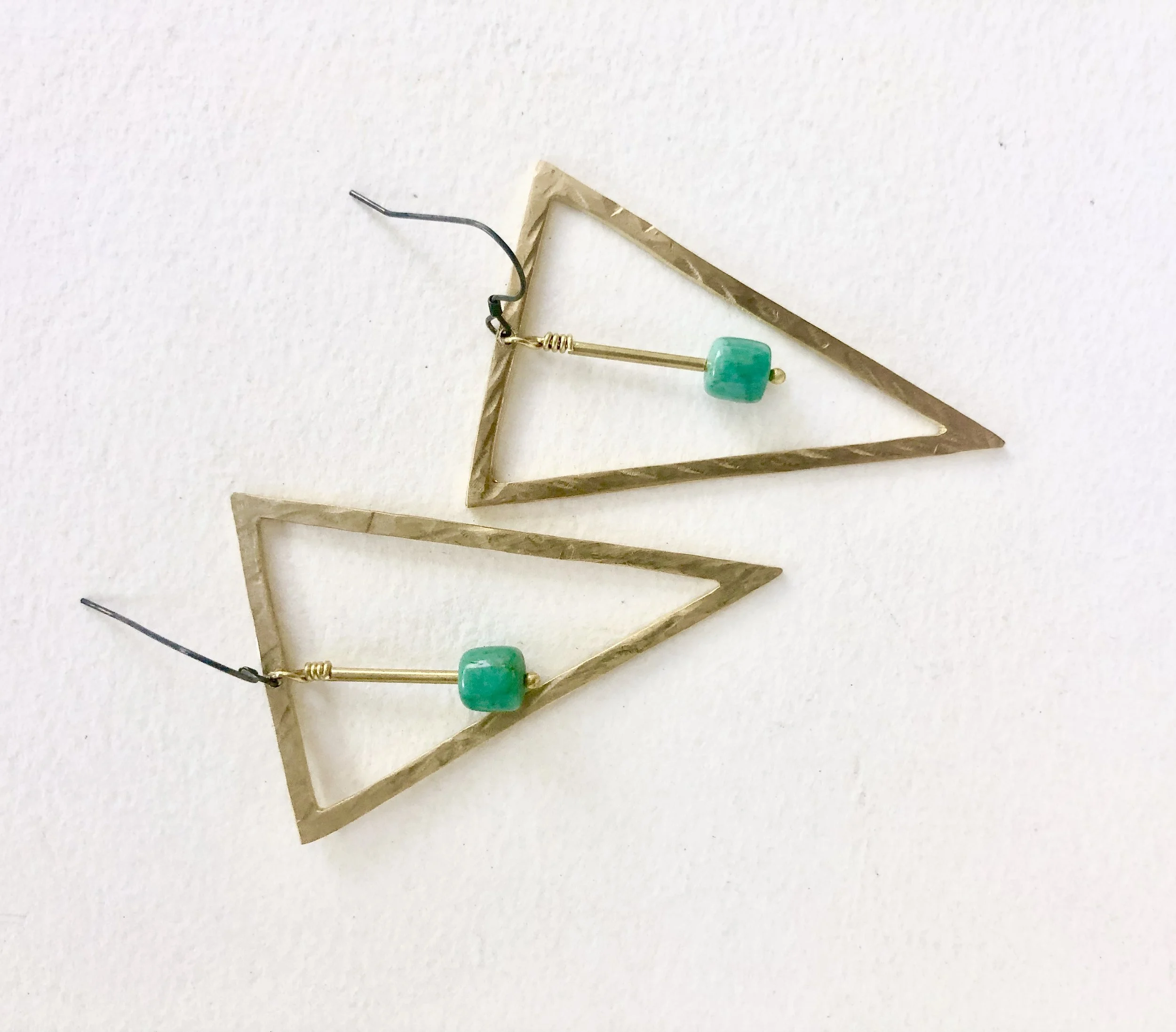 Triangle Hoop Turquoise Earrings, Geometric Turquoise Earrings